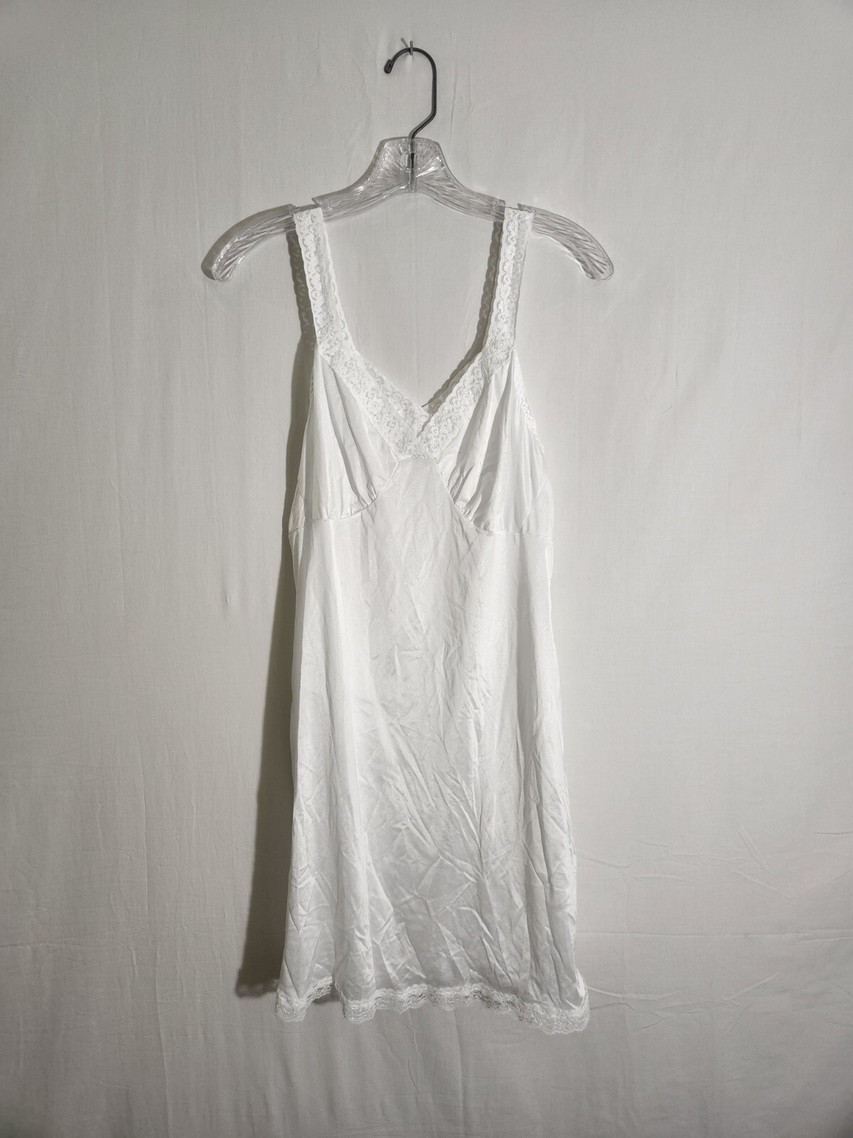 Dixie Belle White Slip Nightgown Womens Size 38 VTG Nylon Elastic Lace Strap