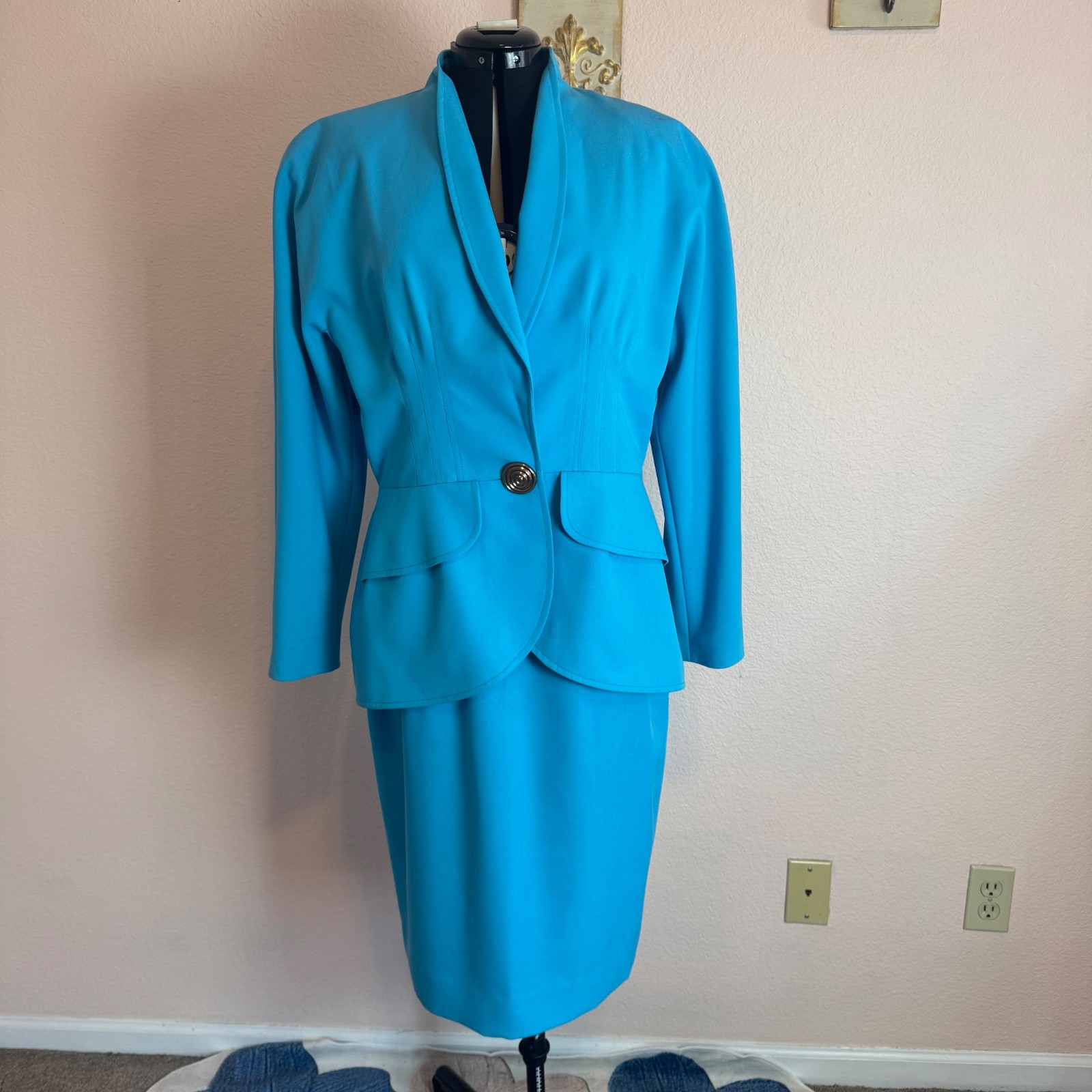 80s Power Suit vibrant turquoise vintage skirt suit vtg Sz 14 (Med) NWT