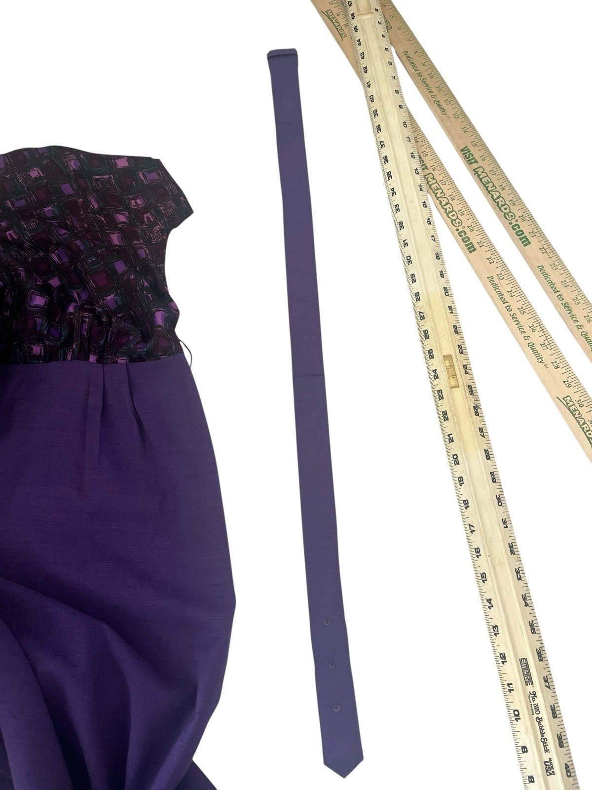 Vtg 50s Atomic Print Dress L Purple Cap Sleeve Silk Solid Skirt Belt Pencil Rare