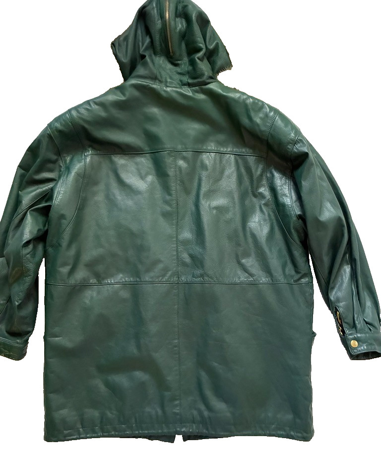 Jacqueline Ferrar Forest Green Leather Parka Coat Women&rsquo;s Large Coyote Fur Hood