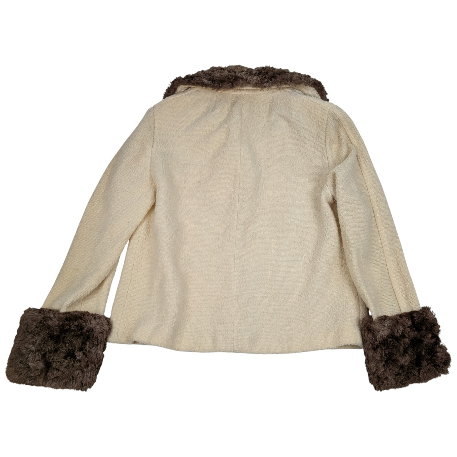 Vintage Tricosa Paris France 1970s Wool Dress & Jacket Cream w/ Faux Fur *READ
