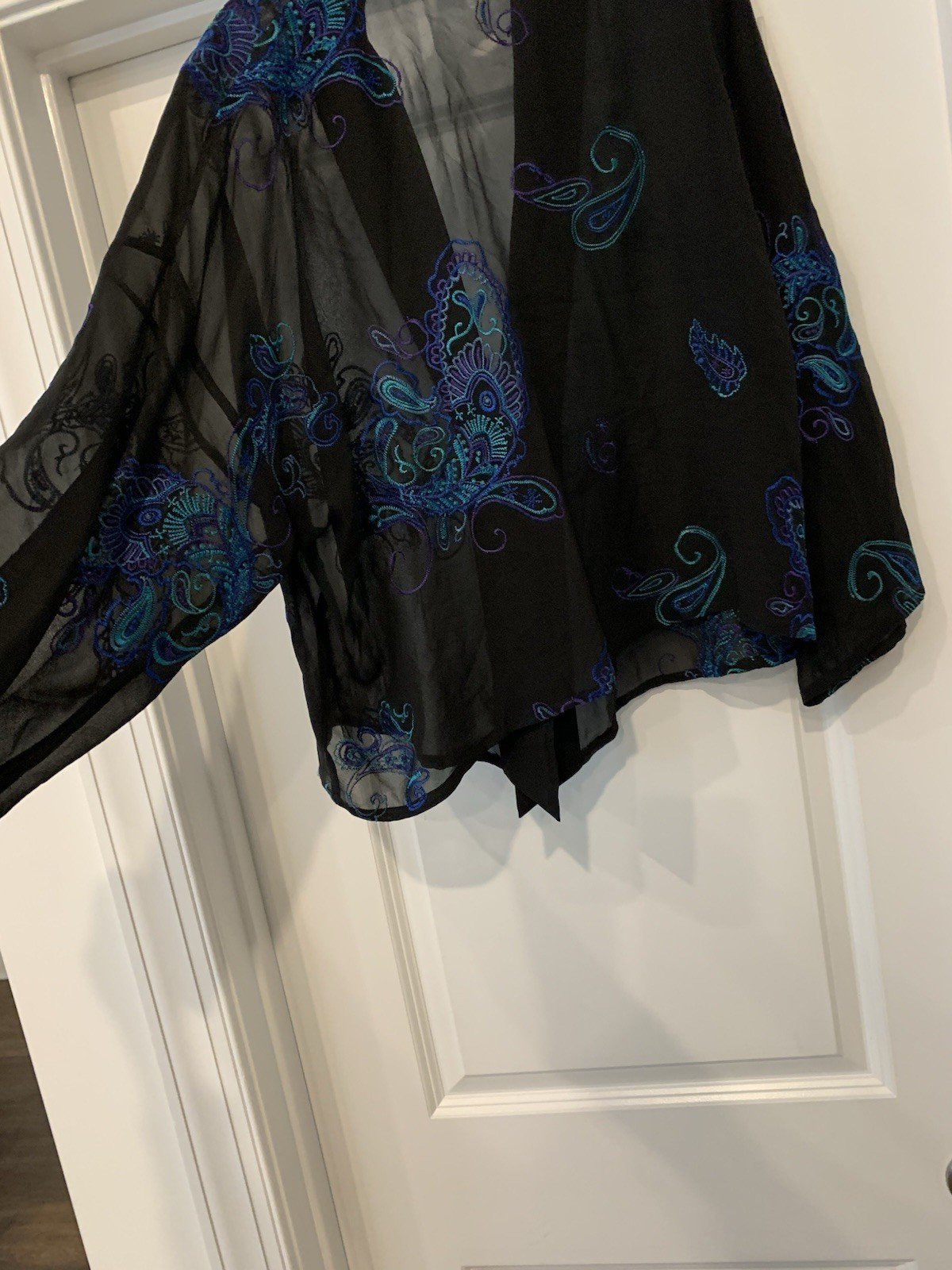 Vintage Chicos Silk Blouse ( Capelet) Embrodiered RARE Black/ Blues