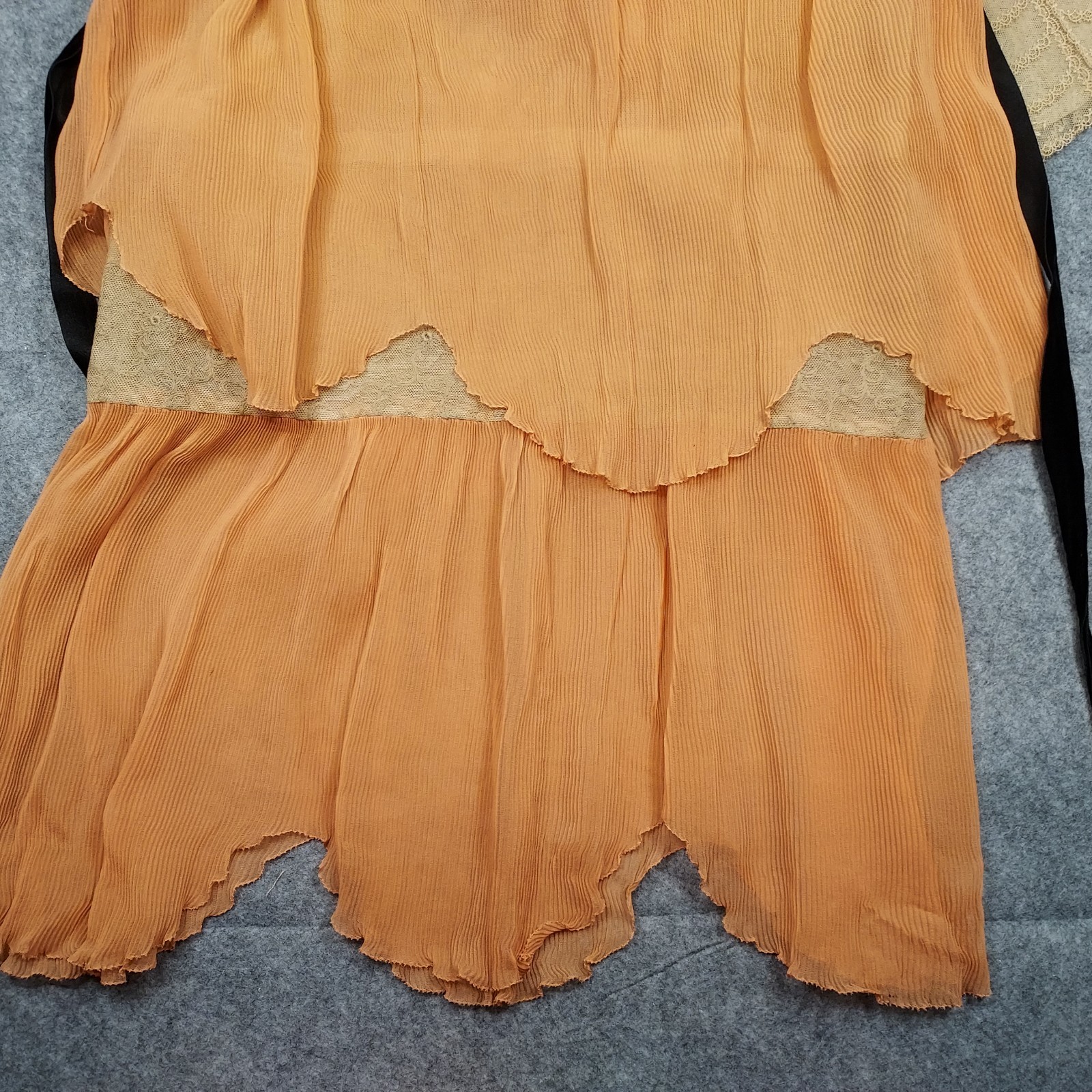 1910s Flapper Dress Lace Chiffon Authentic Peach Sash Titanic True Vintage