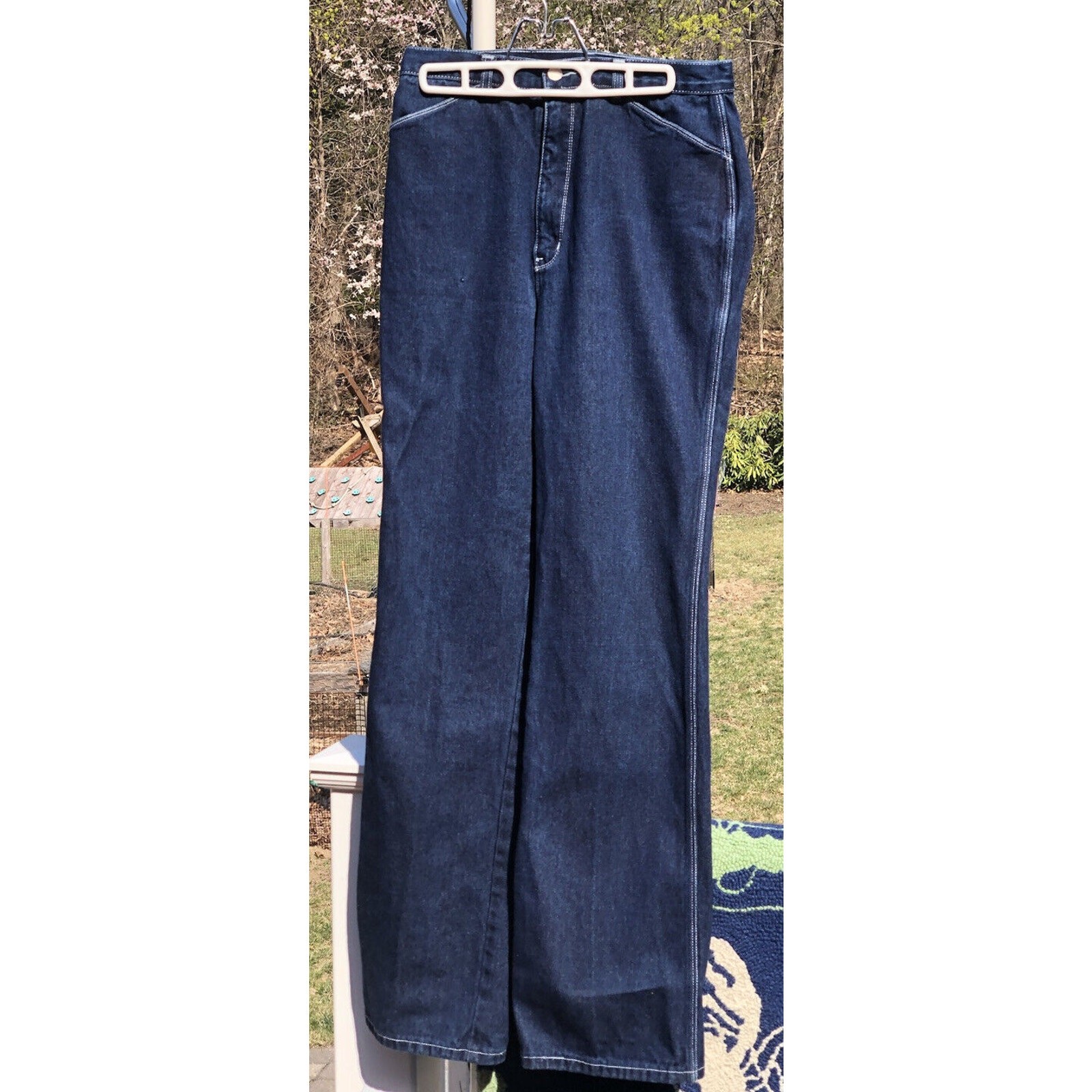 Vtg 70s Foxtails High Waist Jeans Sz 29&Prime;W 33&Prime;L Straight Leg US Blue Accents