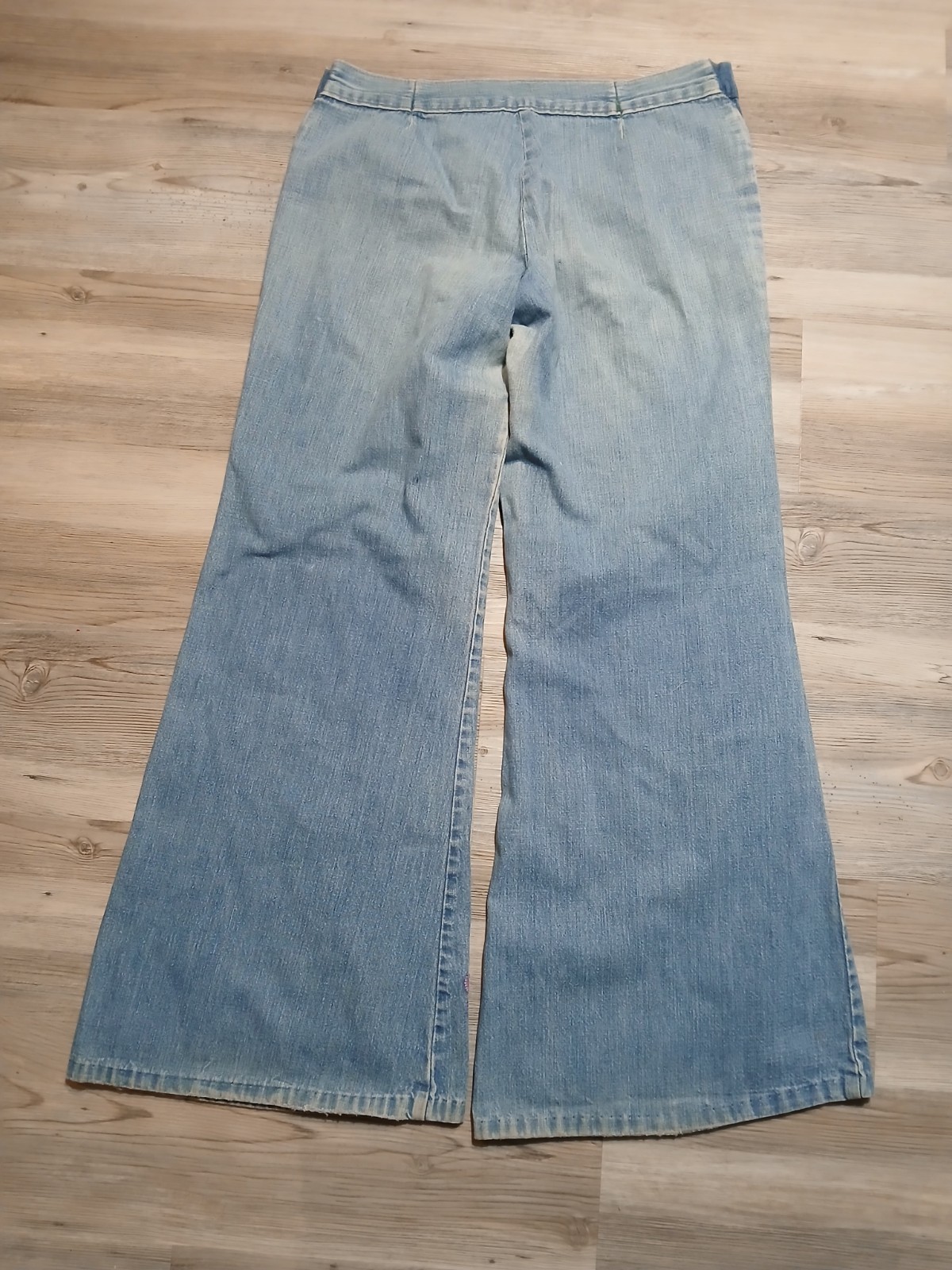 Vintage 70s Denim Bell Bottom Custom Embroidered Flare Hippy 32×28.5 RARE Floral