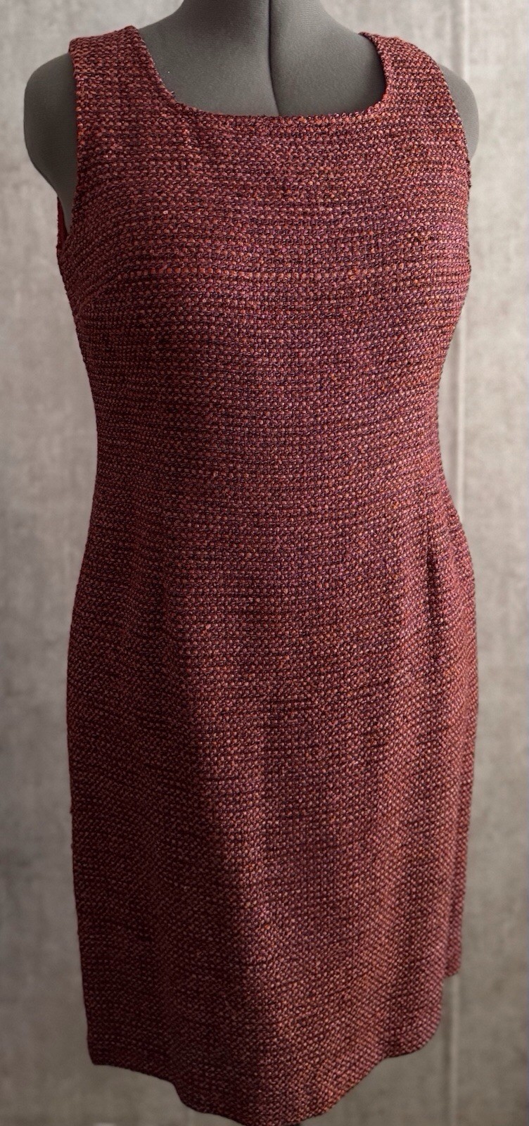 Talbots 2pc Silk Blend Multi Rasberry/Wine Tweed Sheath Dress Jacket Set Sz12P