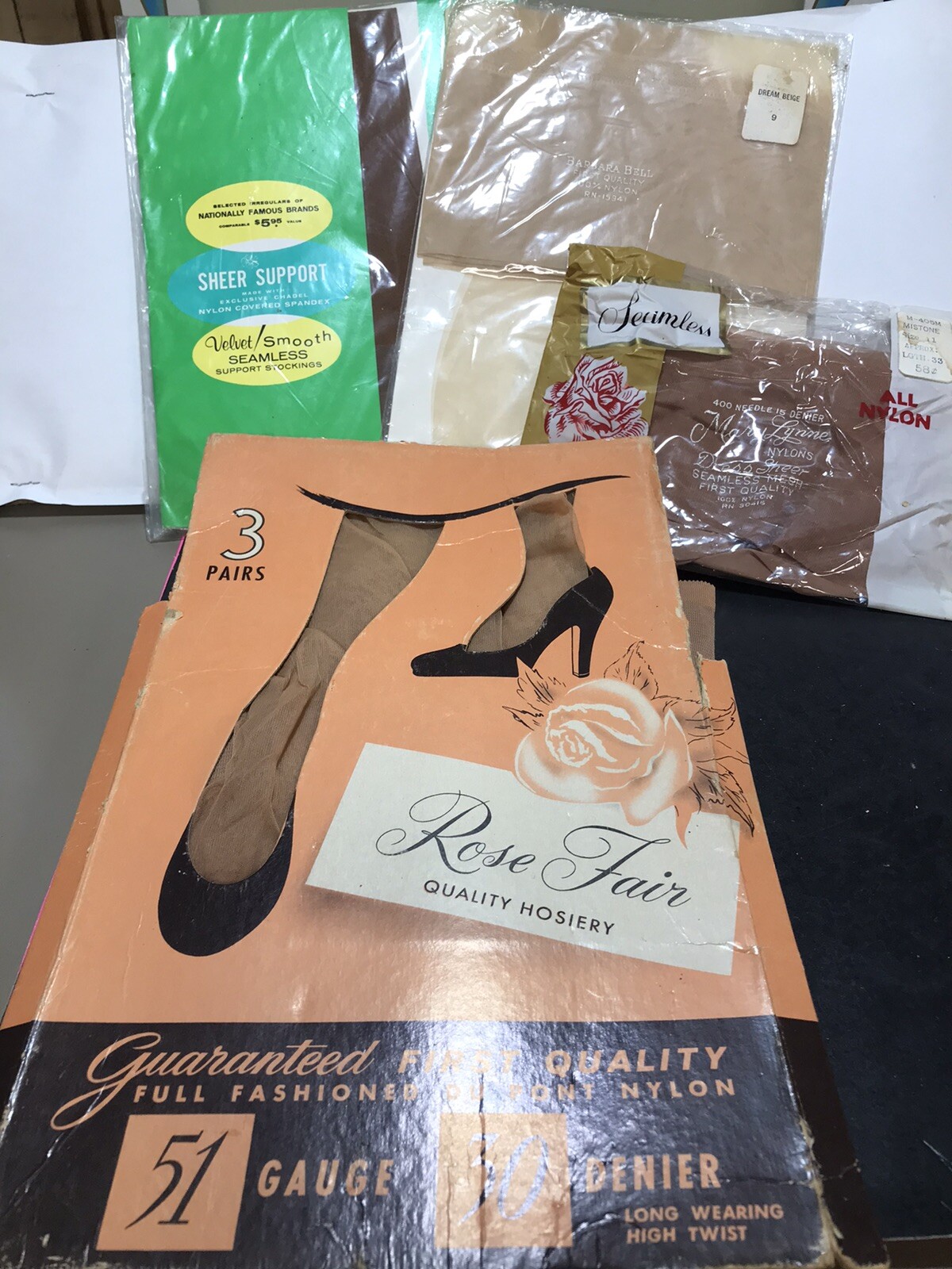 Vintage 5 pair Seamless Nylon Stockings Size 9-11 Various Colors Various Brands