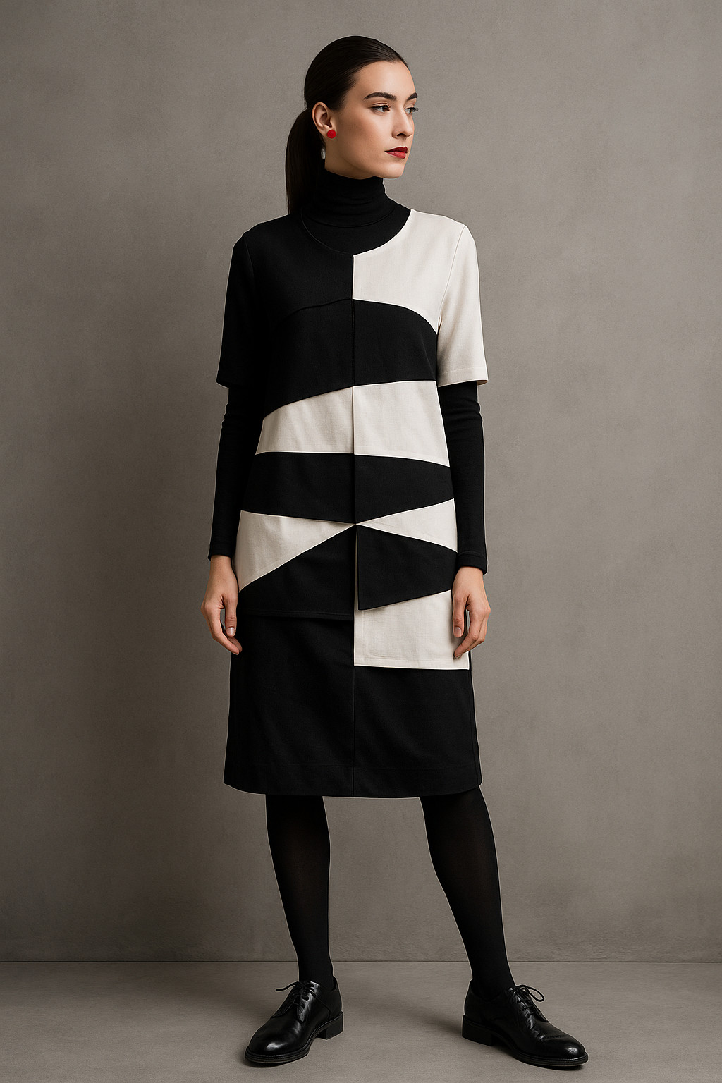 Louis Féraud Paris Dress 38/40 | Black White | Graphic Bauhaus Minimalism
