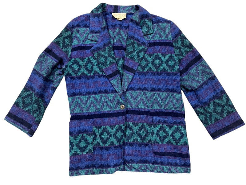 Vintage Bonjour Southwestern Aztec Boho Blazer Jacket Womens Size Large