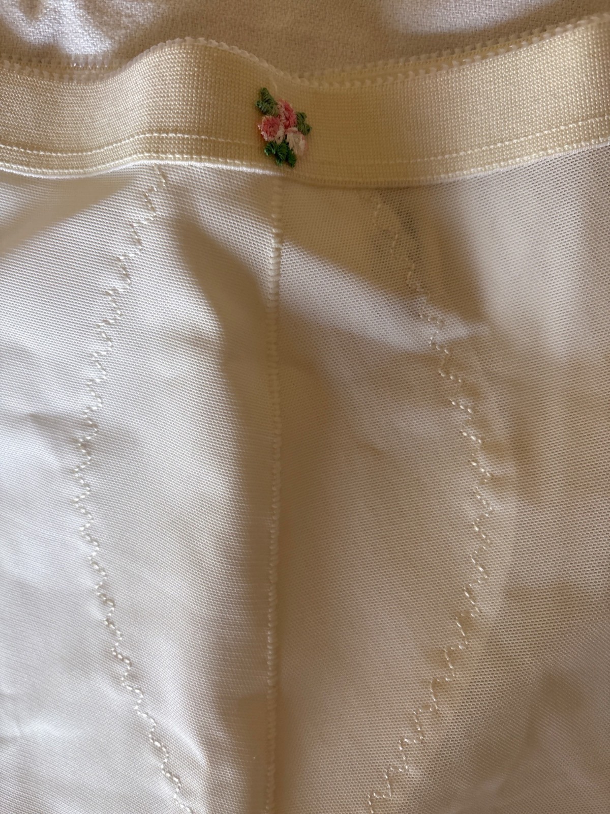 Vintage Ivory Nylon & Lycra Spanx Style Girdle Large With Floral Accent Size L