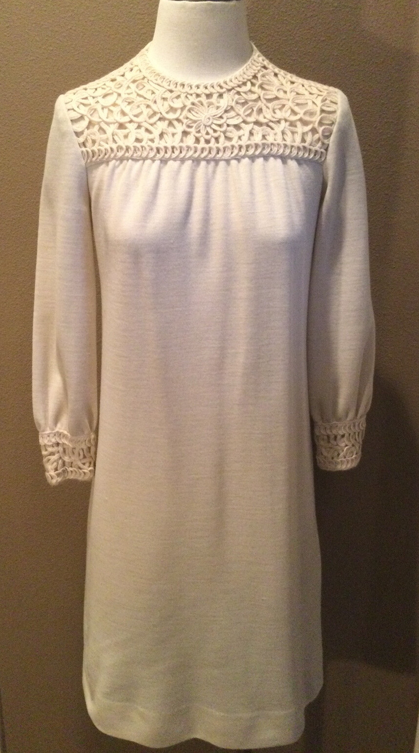 Vintage Leo Narducci Ambiance 6 S Ivory Dress Ornate Décolleté W Long Sleeves
