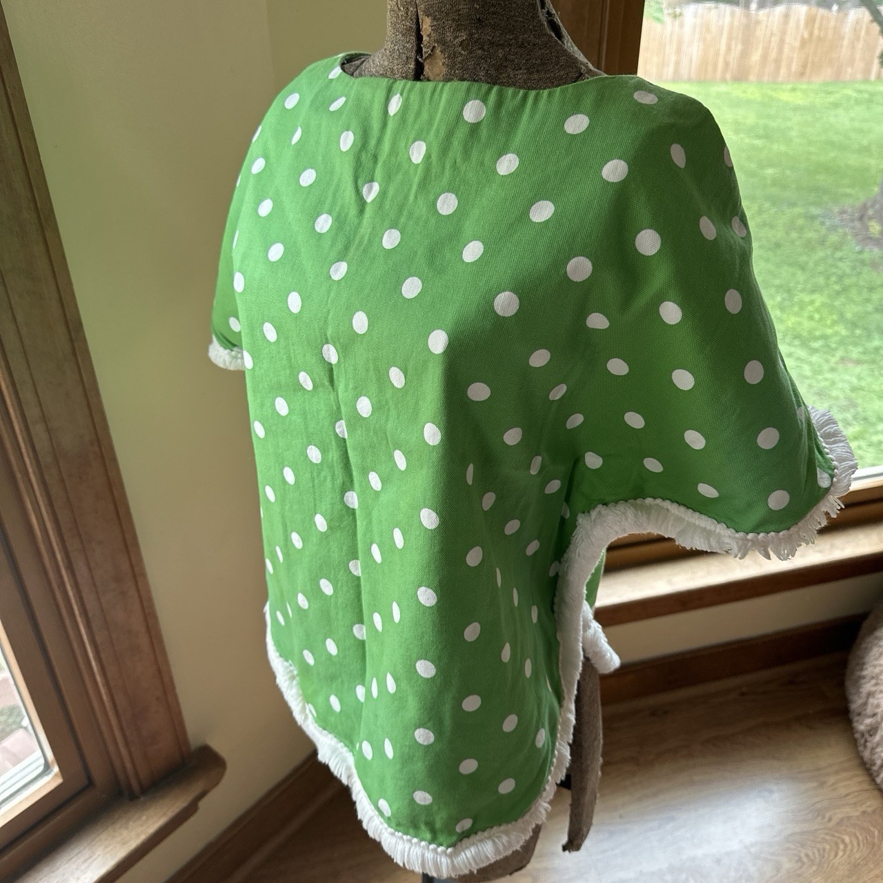Vintage Handmade Polka Dot Fringed Shirt Poncho