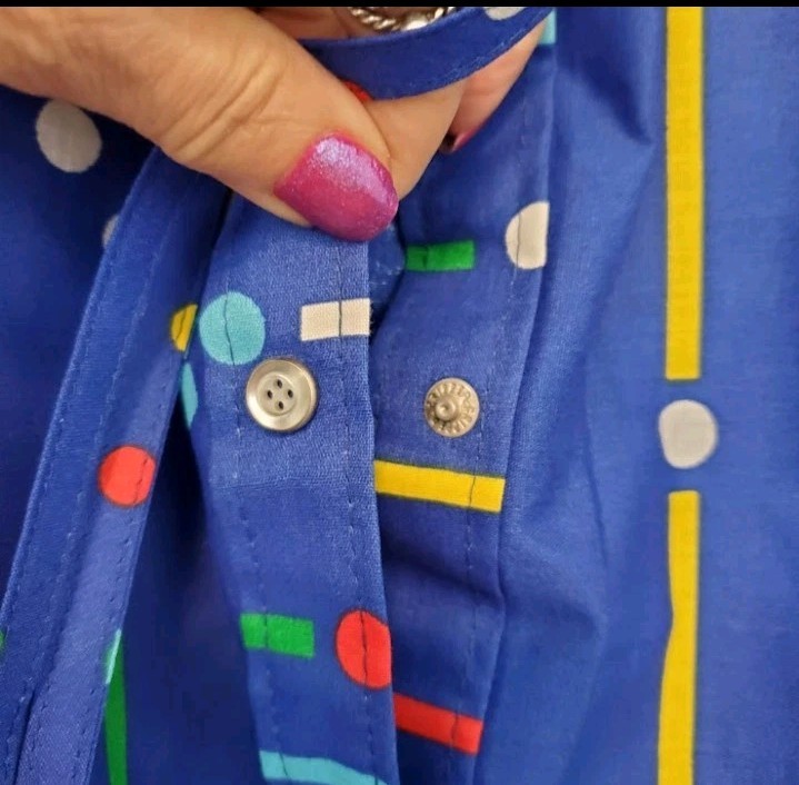 Vtg Models Coat Sz 10 Blue Multicolor House Dress Sailor Collar Snap Front NEW