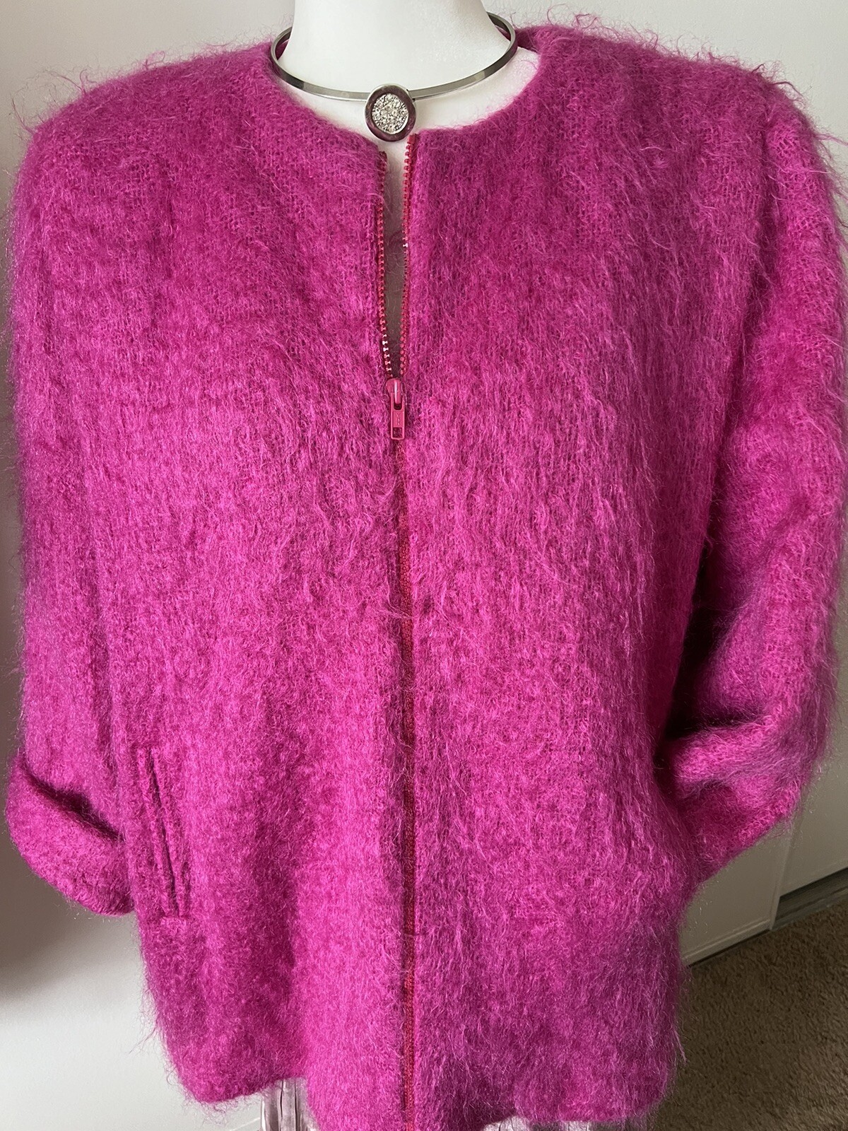 Vintage YVES SAINT LAURENT RIVE GAUCHE 90&rsquo;s Fuchsia Mohair Jacket France L-XL