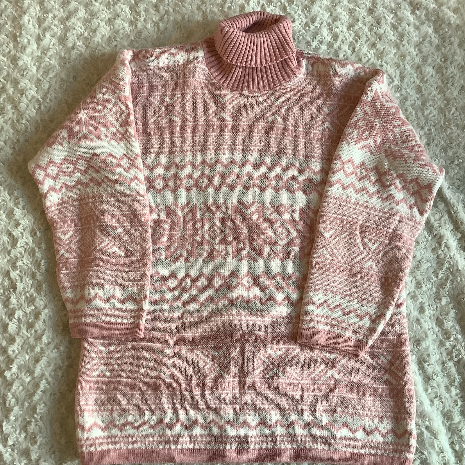 Laura Tyler pink white thick snowflake turtleneck women&rsquo;s ski sweater size M/L
