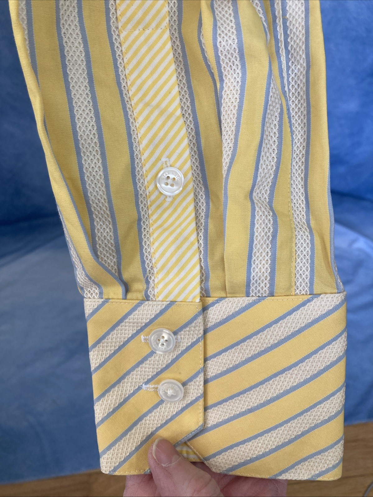 Vintage 1990s Handmade Striped Button Down Women Shirt Textured Dobby S/M Spring
