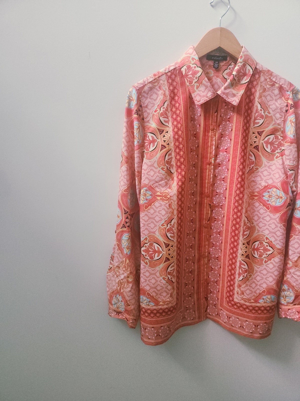 Rafaella Paisley Print Button Up Blouse Womens Large Convertible Long Sleeve