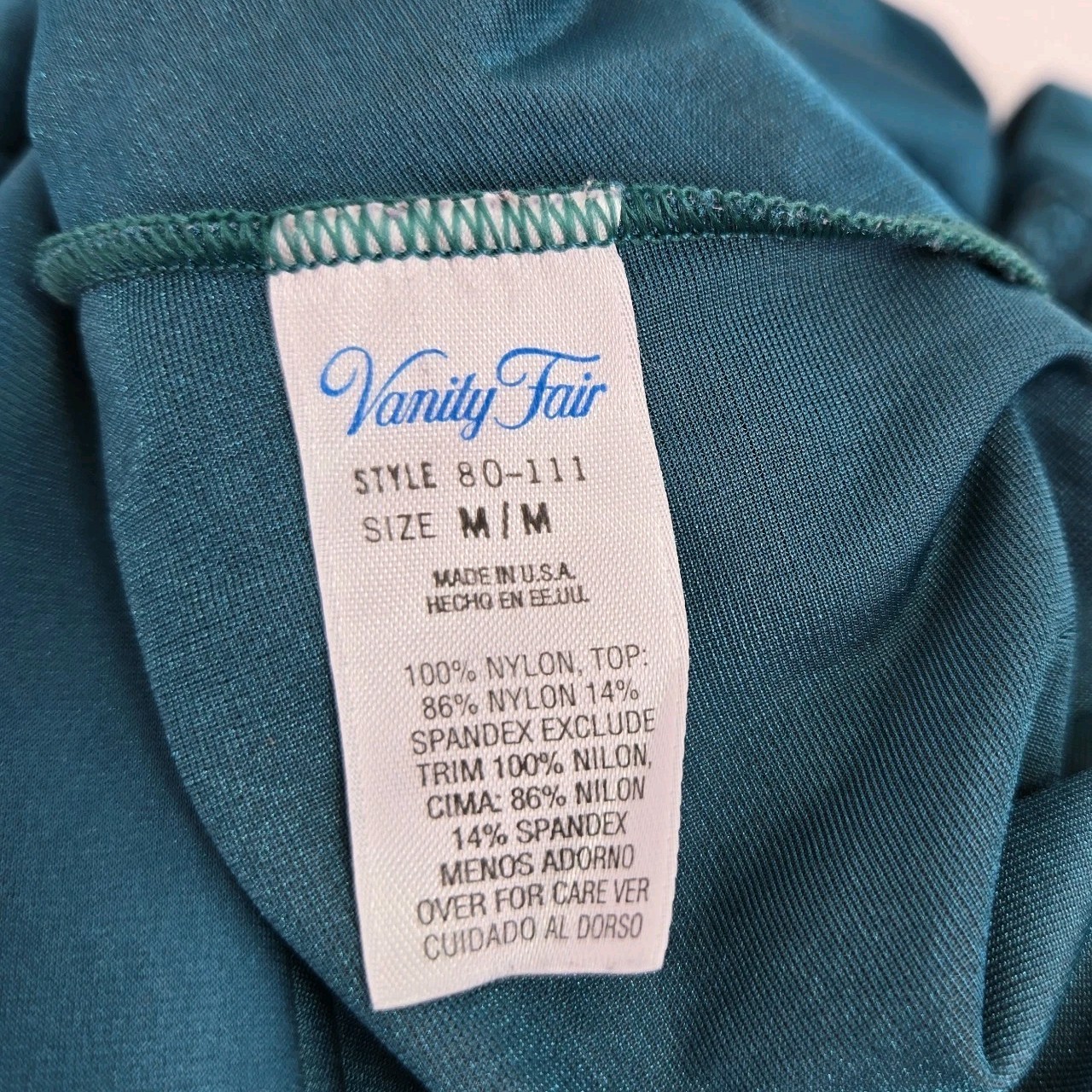 Vanity Fair Vtg Teal Green Long Nightgown Size M Lace Bodice Lingerie Gown USA