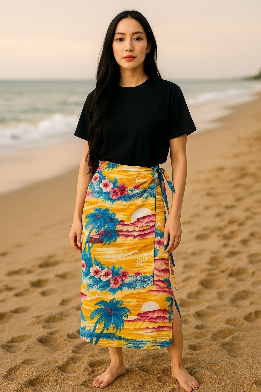 JAMS WORLD Vintage Wrap Skirt Sarong Adjustable Waist Rayon Paradise Hawaii | L