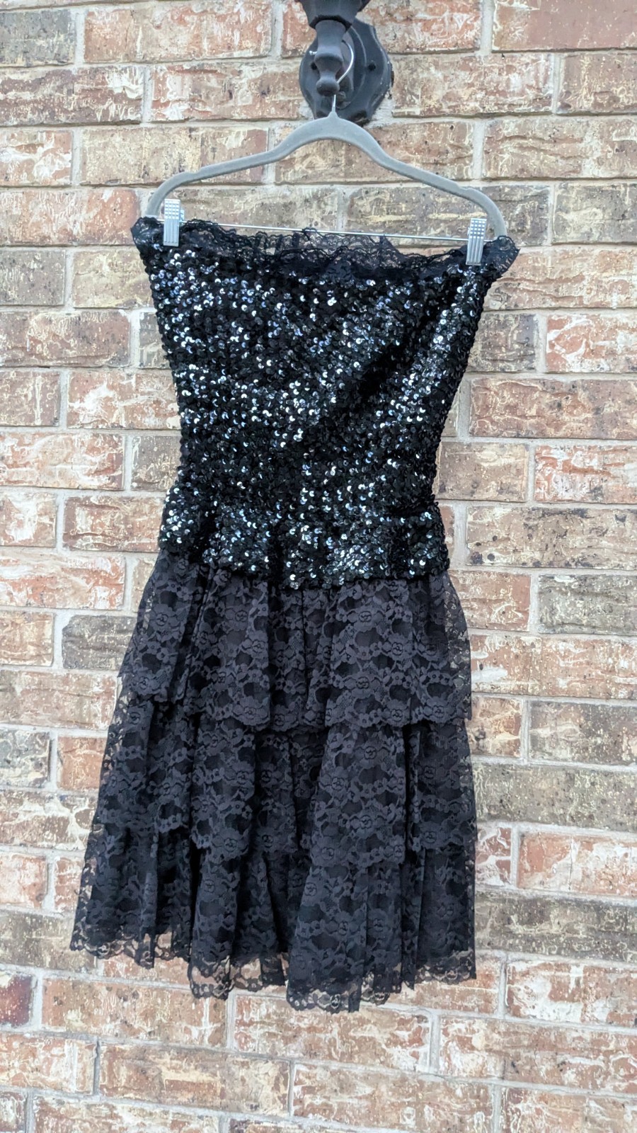 Vintage Flirtations 80s One Size S/M Sequin+Layered Lace Cocktail Party Dress