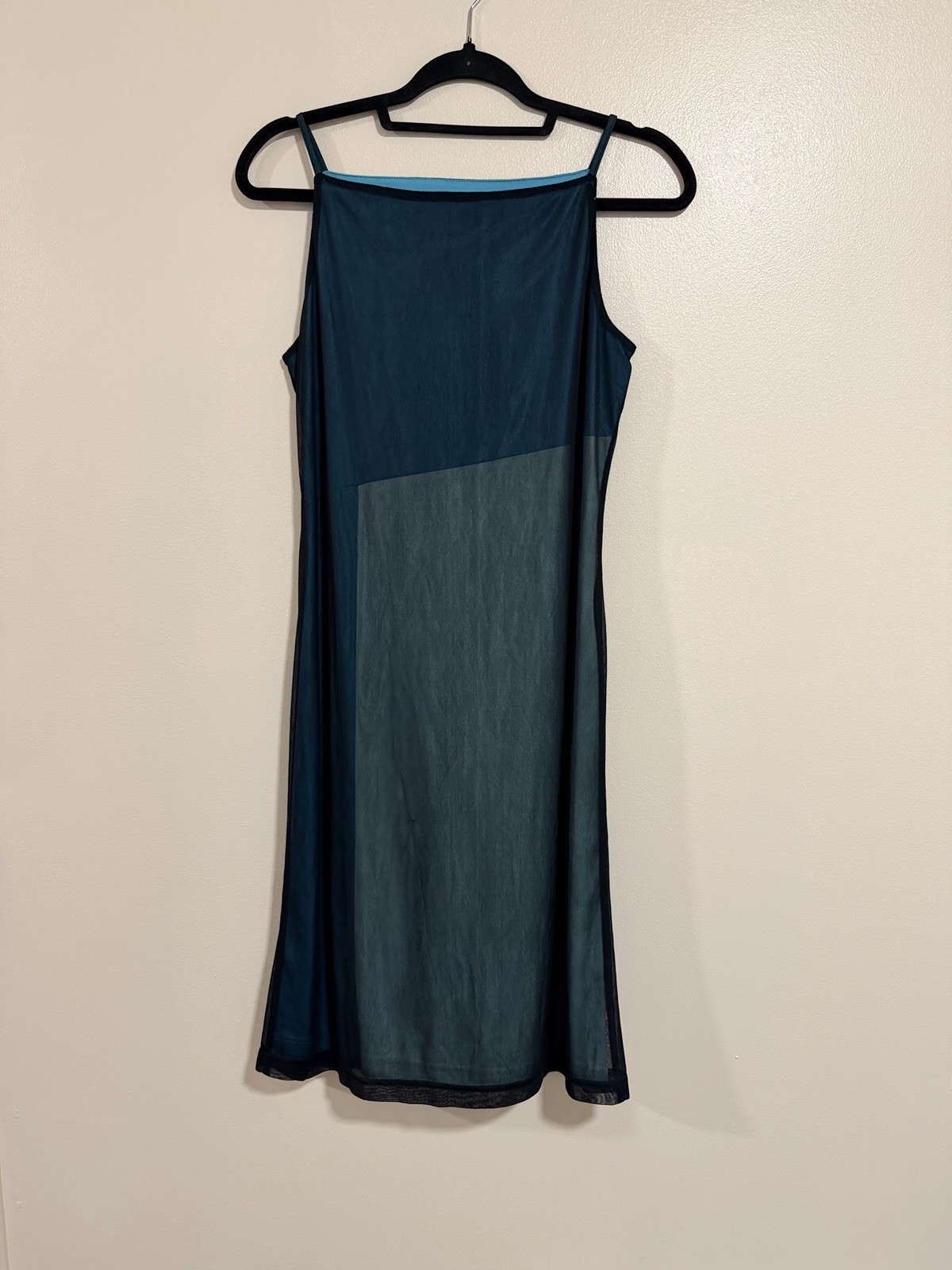 NWT Vintage 90s Express Color Block Dress Turquoise Black Mesh Sz 7/8 Y2K Party