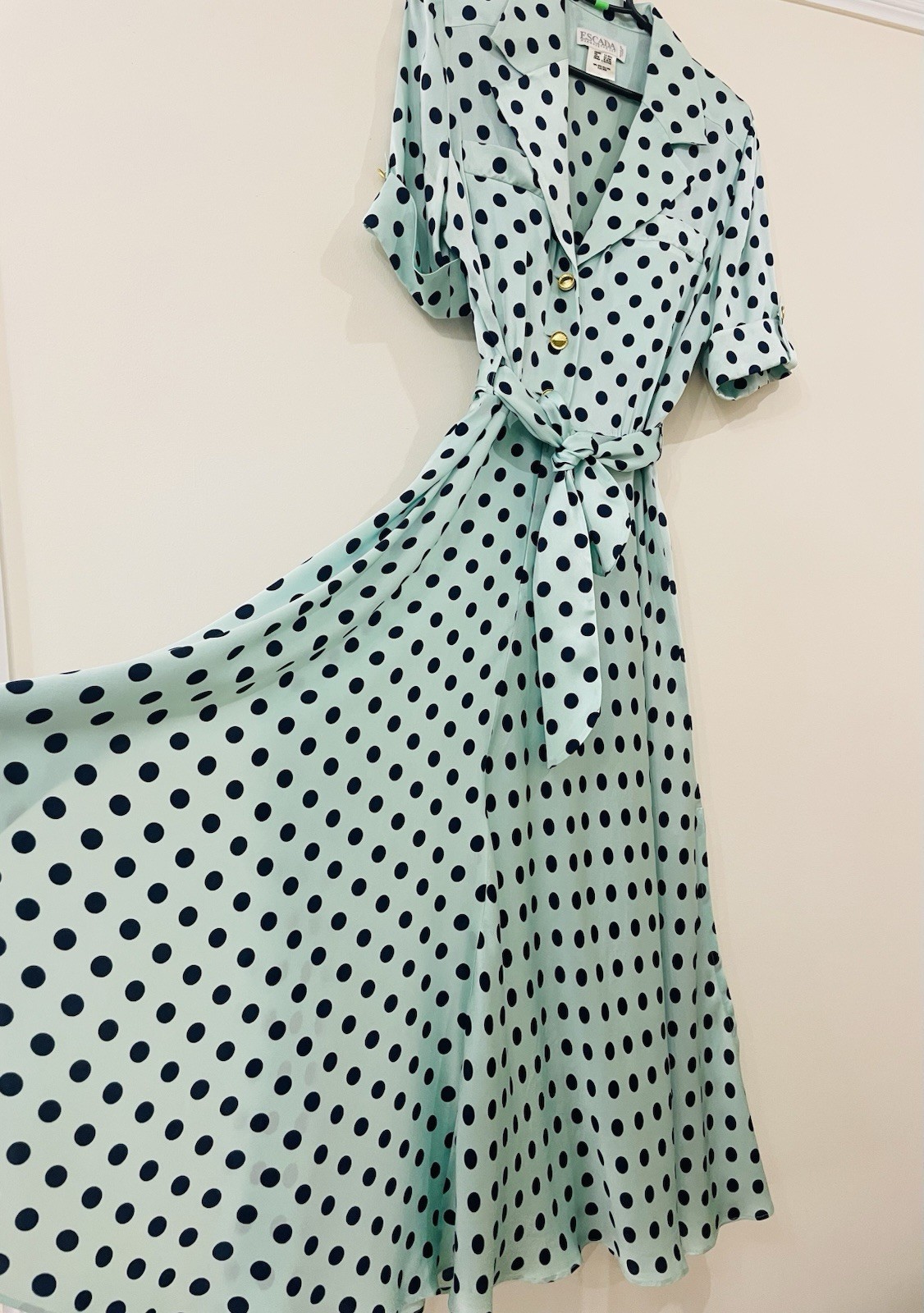 Vintage Escada by Margaretha Ley Silk Dress Polka Dot Pattern Made in Italy
