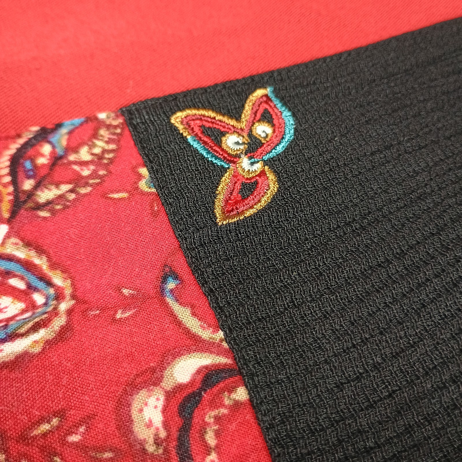 Vtg 90s Koret Patchwork Button Up Shirt Large Rayon Paisley Floral Shoulder Pads