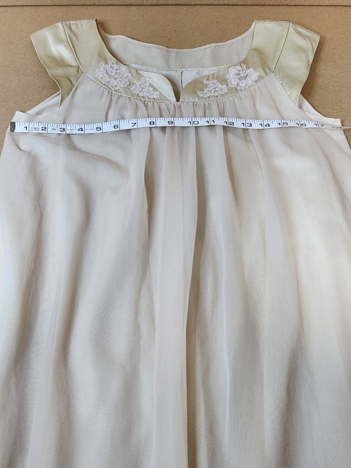 VTG Chiffon Negligee Or Gown Fully Lined Beige W/ Lace No Tag Fits Like XL