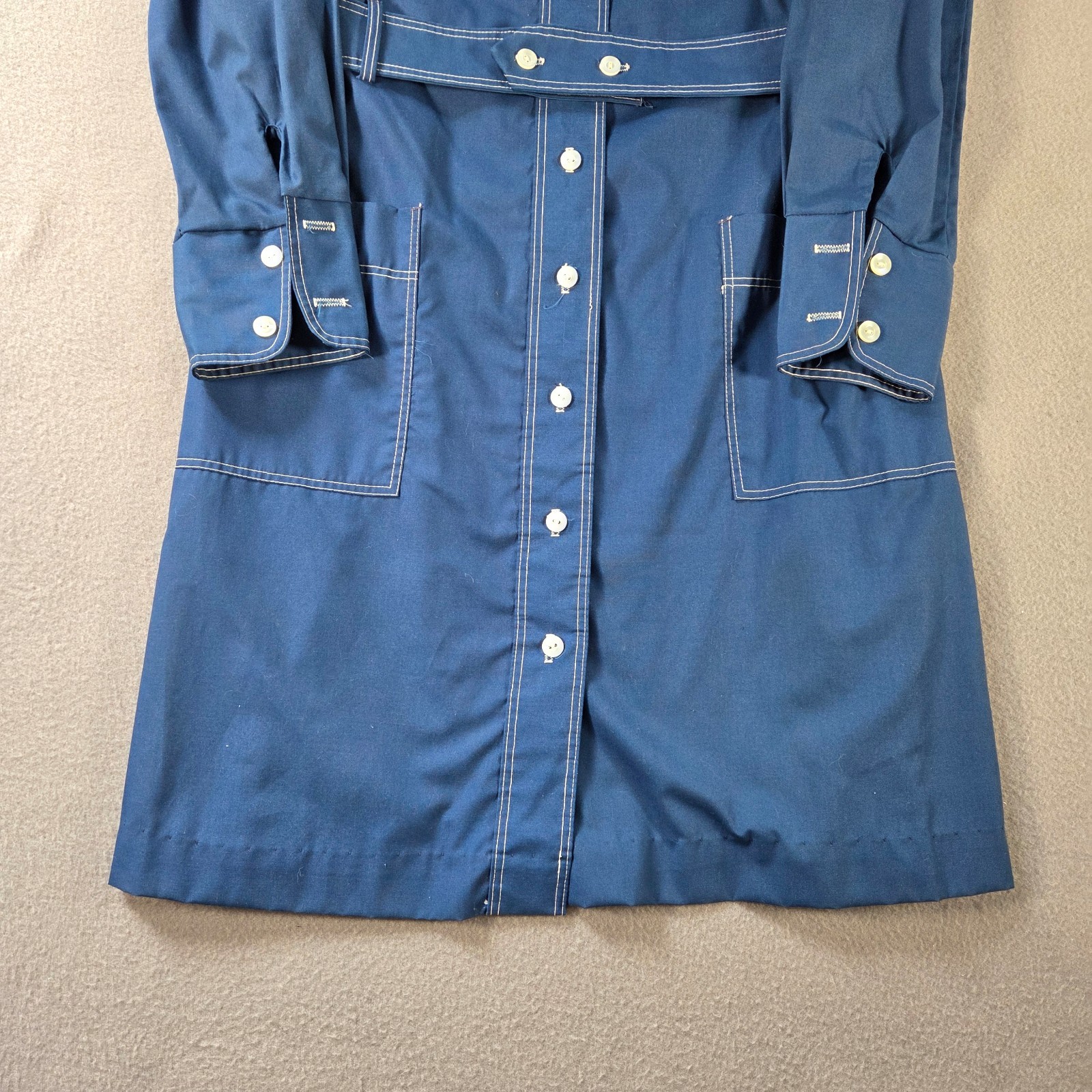 Vintage Trench Coat Womens Small Blue Mid Length Belted 70s Mod Press Daggar