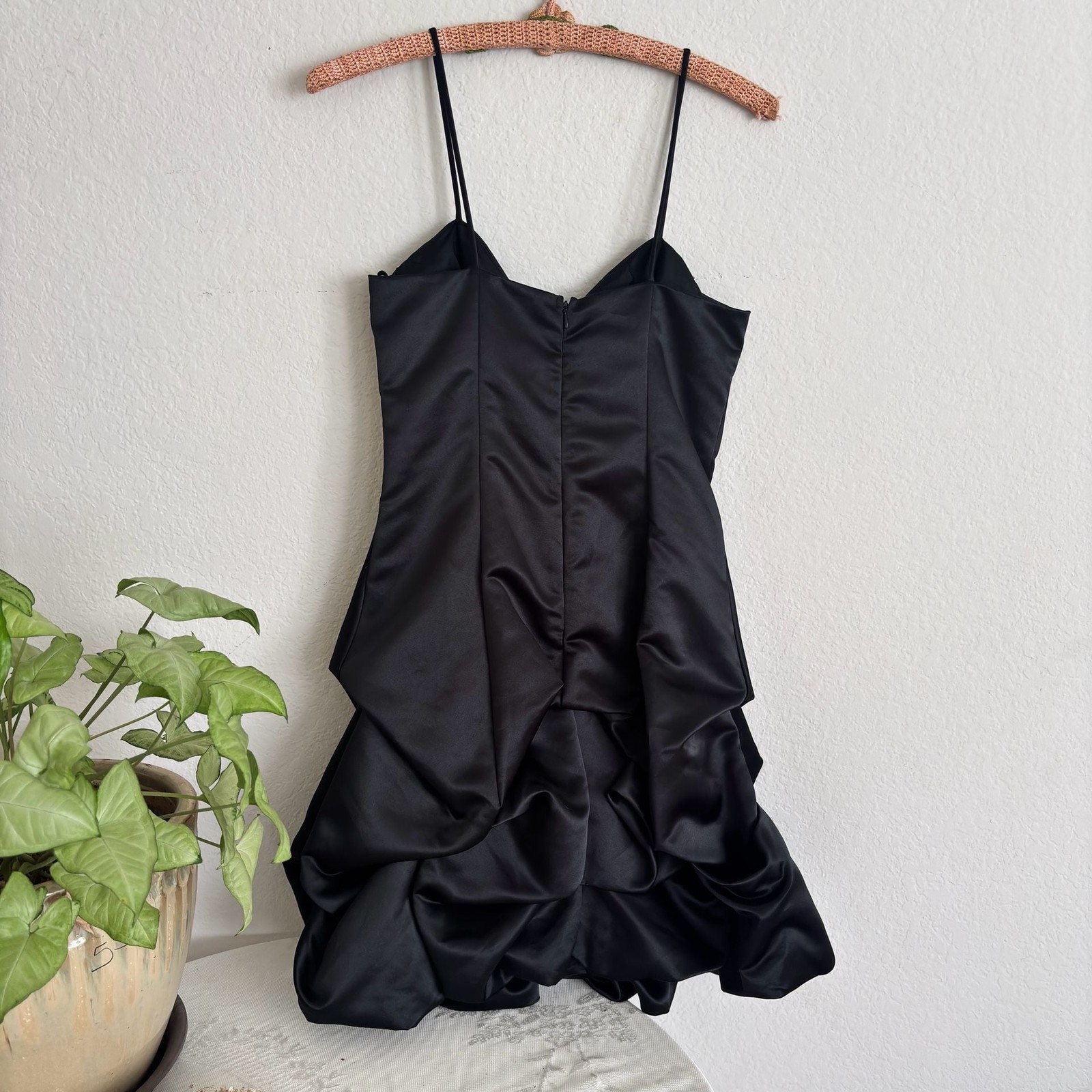 Vintage 80s Black Liquid Satin Mini Dress With Ruching Small Extra Small – ,