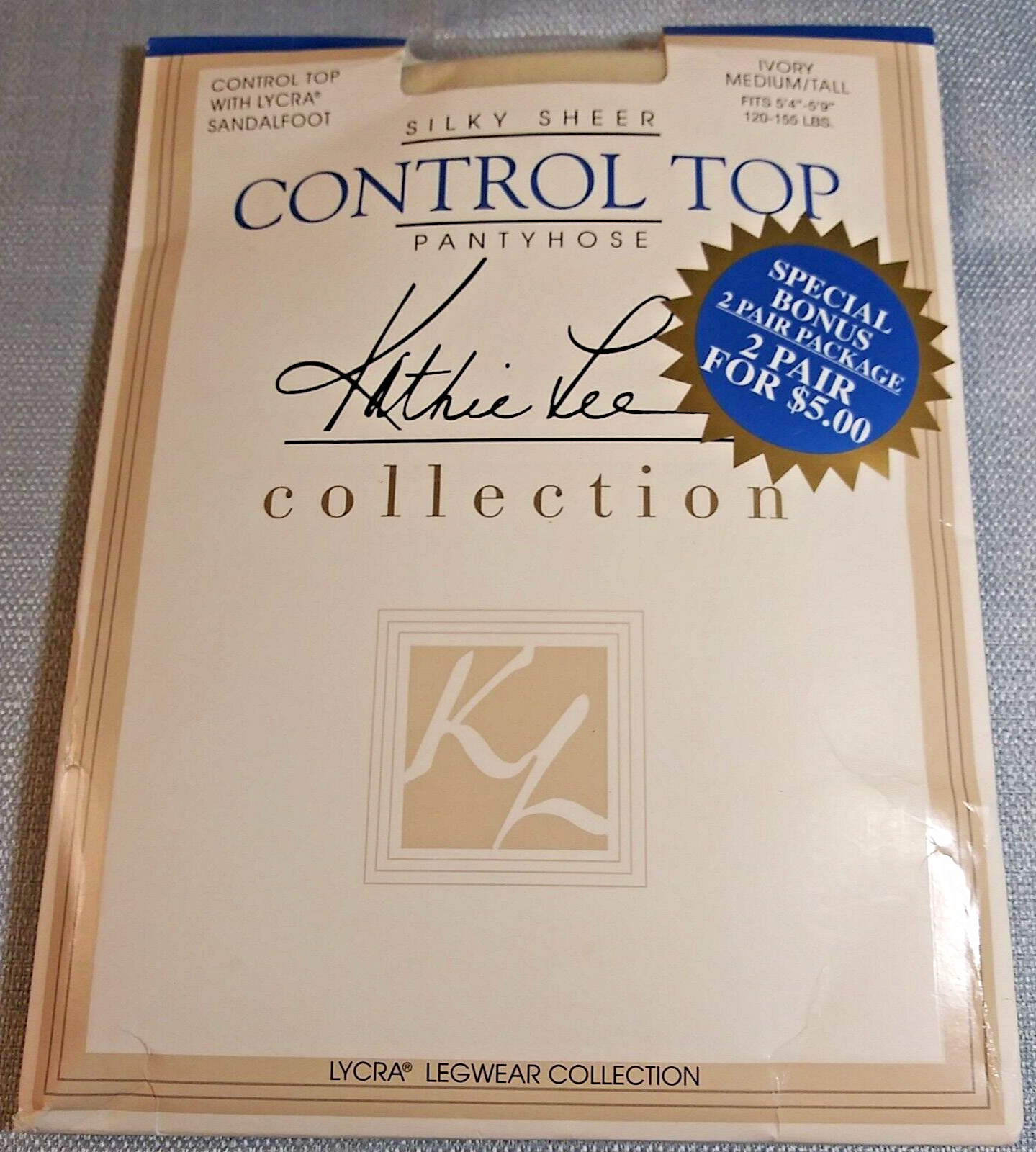 Kathie Lee Collection Control Top Pantyhose Bonus 2Pk Ivory Med/Tall Control Top