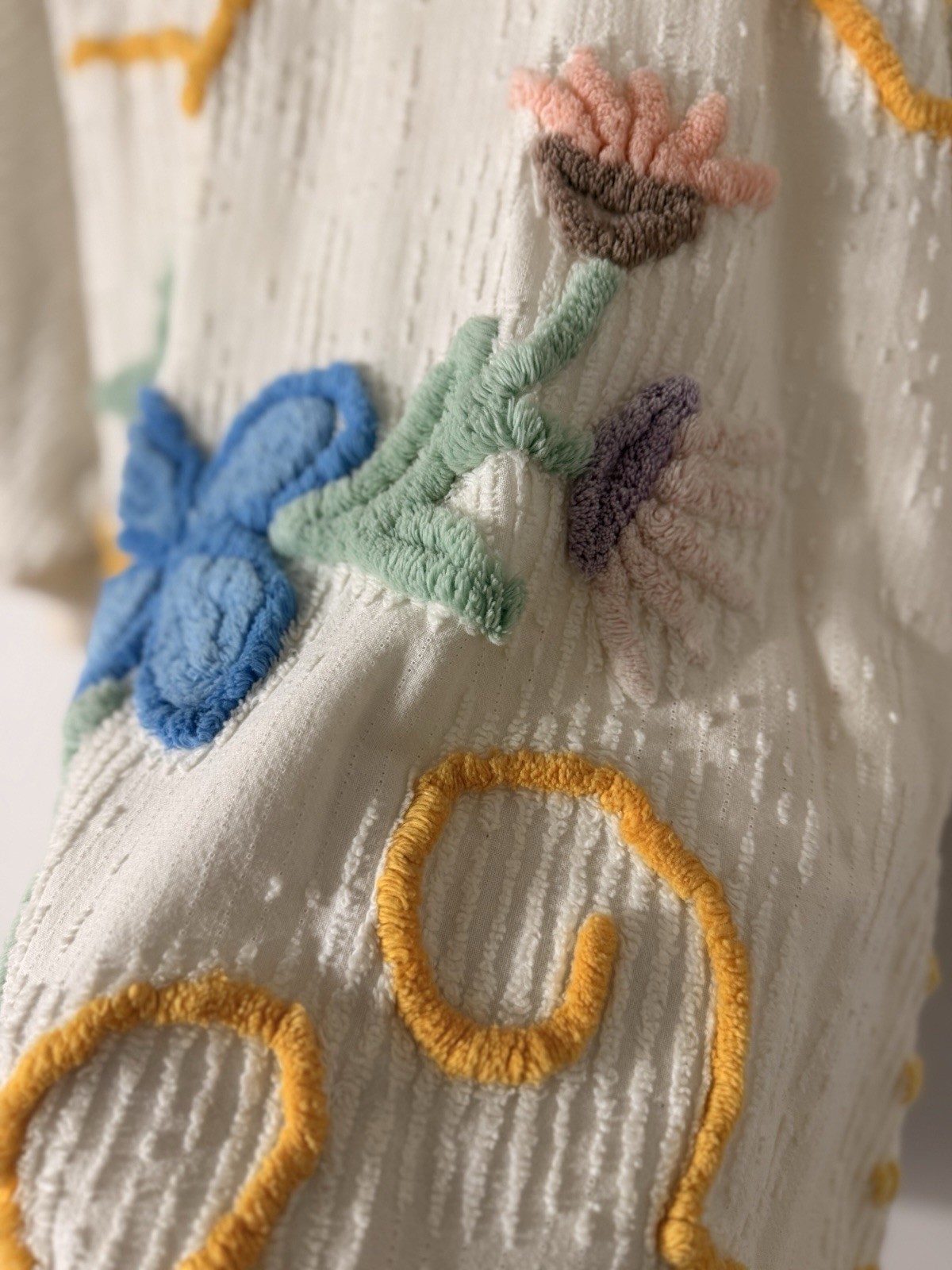 Vintage Artisan Chenille Embroidered Sweater | Floral Folk Art | Texas Made | M