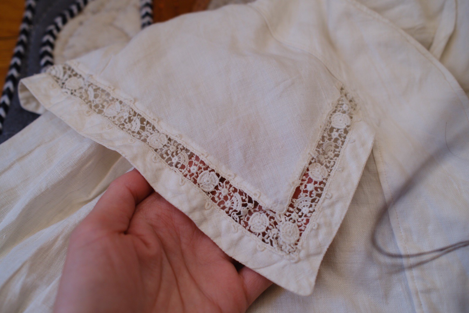 1900s Edwardian Insertion Crochet Boat Neck Blouse