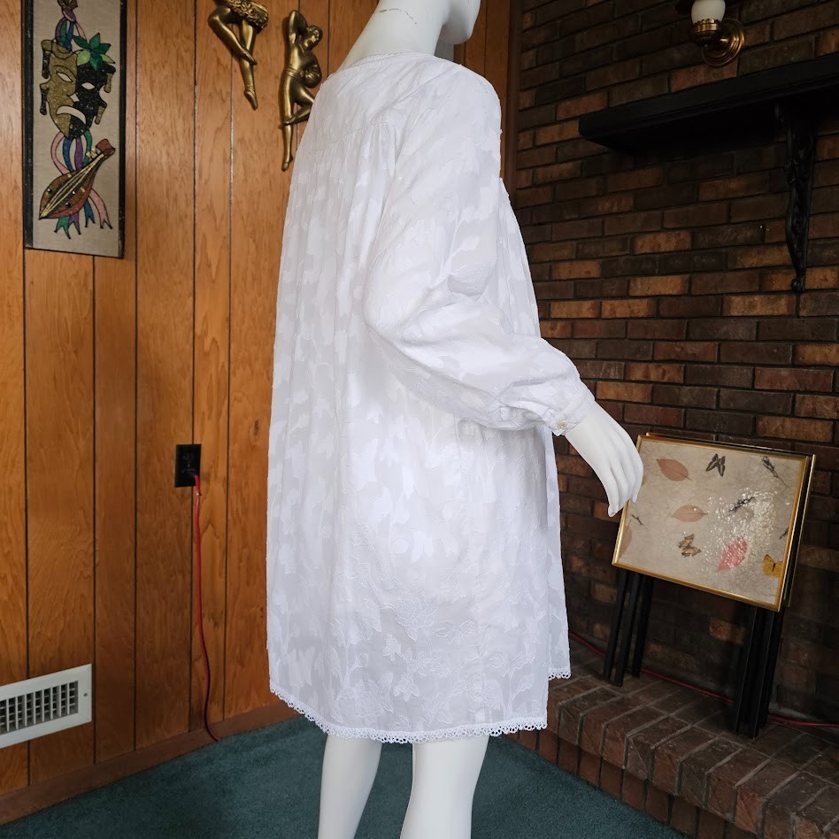 Vintage 90s White Lawn Cotton Queen Annes lace Peignoir Babydoll w/ Robe M/L/XL