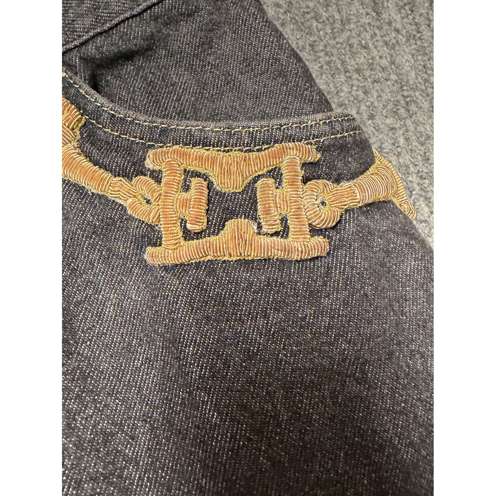 Escada Margaretha Ley Vintage Dark Western Horseshoe Embroidery Jeans 26×27