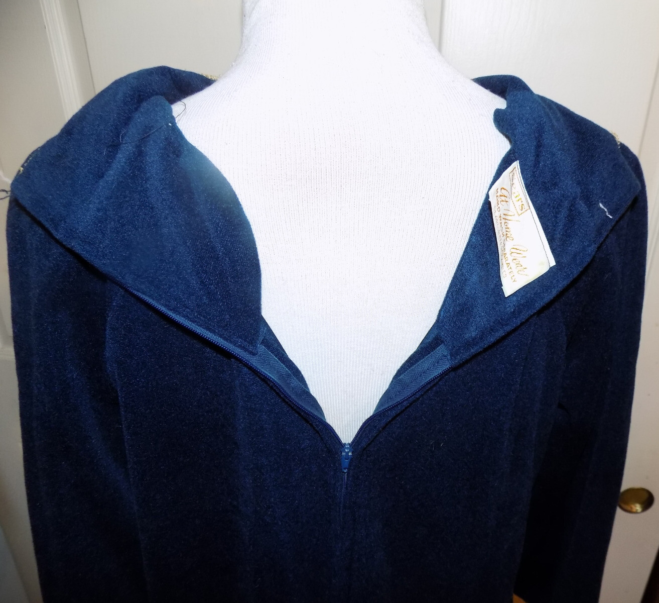 Vintage Blue Velour Embroidered Zip Back Robe Sears At Home Wear B42