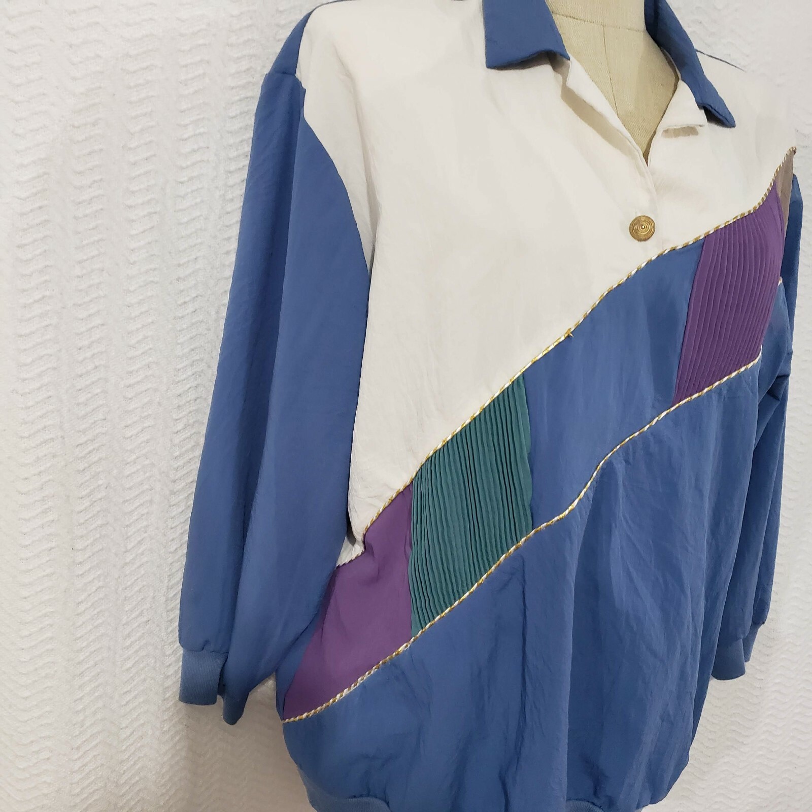 Vtg Teddi Blue Multicolor Pullover Top XL