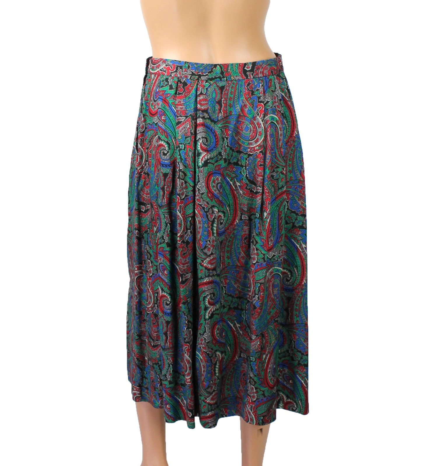 Vintage Pendleton Pleated Midi Skirt Sz 10P M Blue Red Green Paisley Rayon