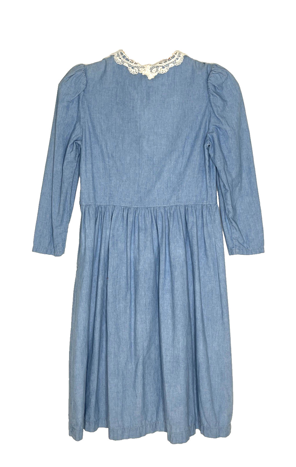 Vtg. Cottagecore Teacher Librarian Modest Dress w/Lace Collar Light Blue Sz 10