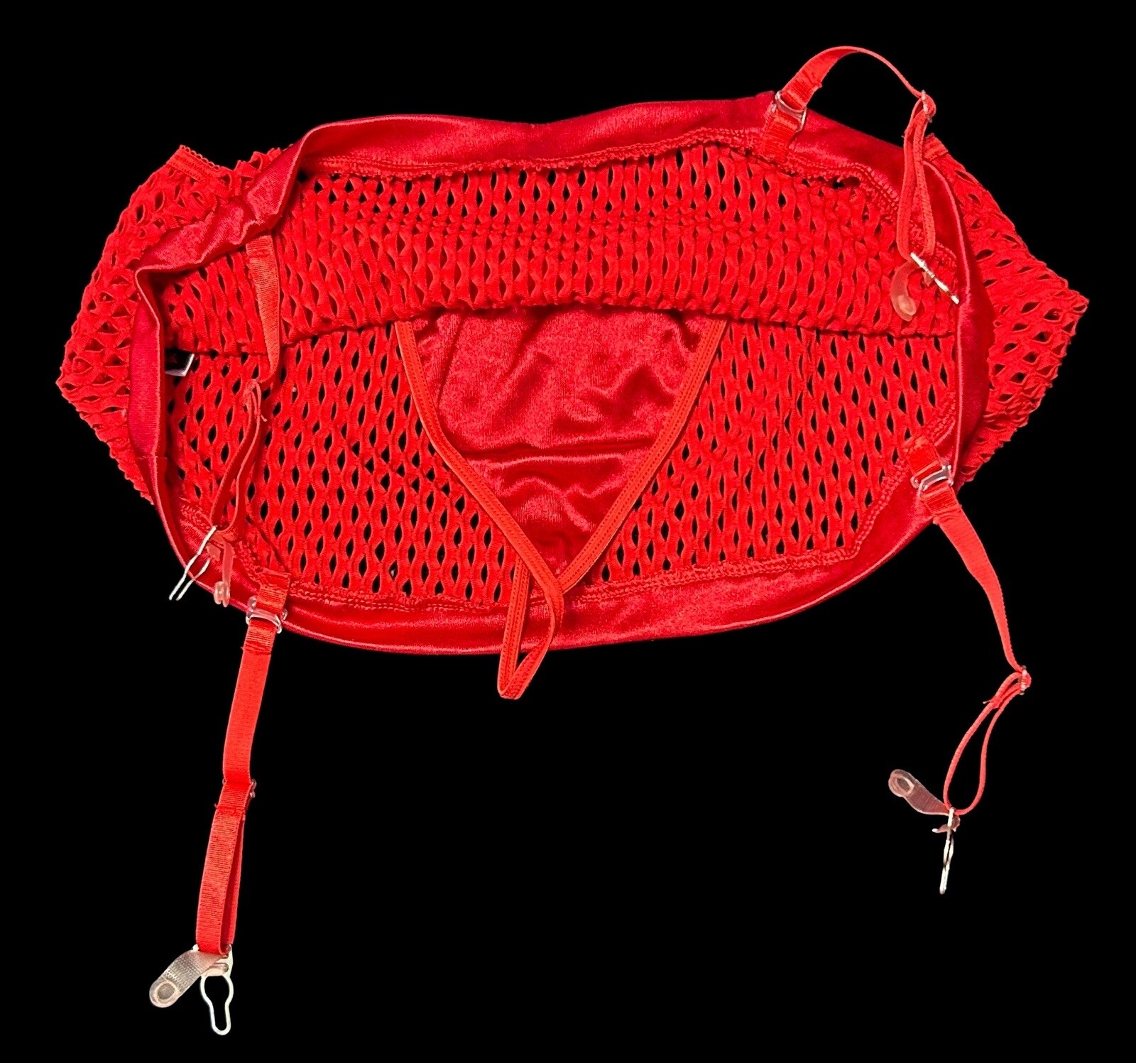 Risqué Red Slippery Satin Nylon Garter Belt G-String Panties Womens O/S NOS