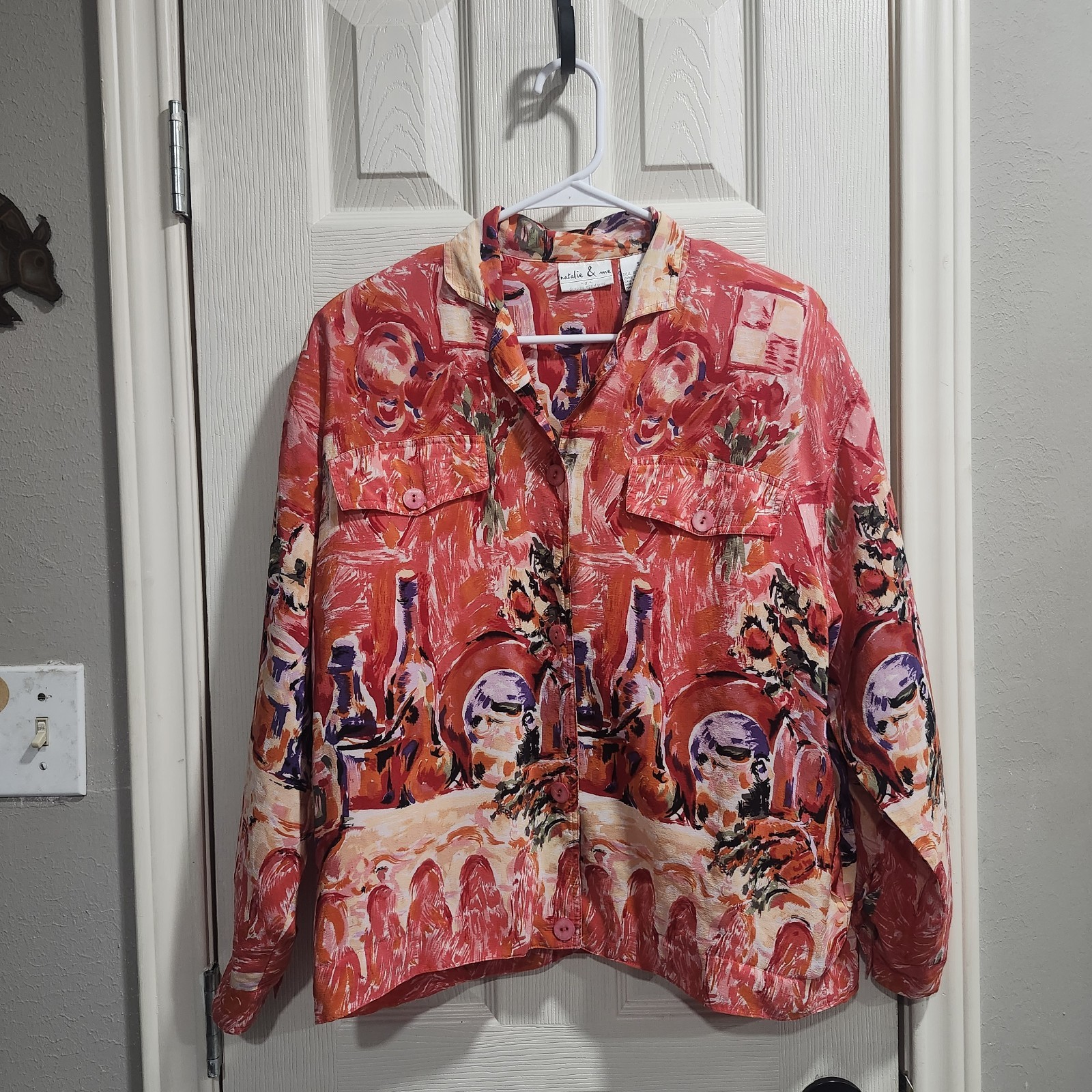VTG Silk Jacket Women&rsquo;s S Silk Bomber All Over Print Pockets Natalie & Me Travel