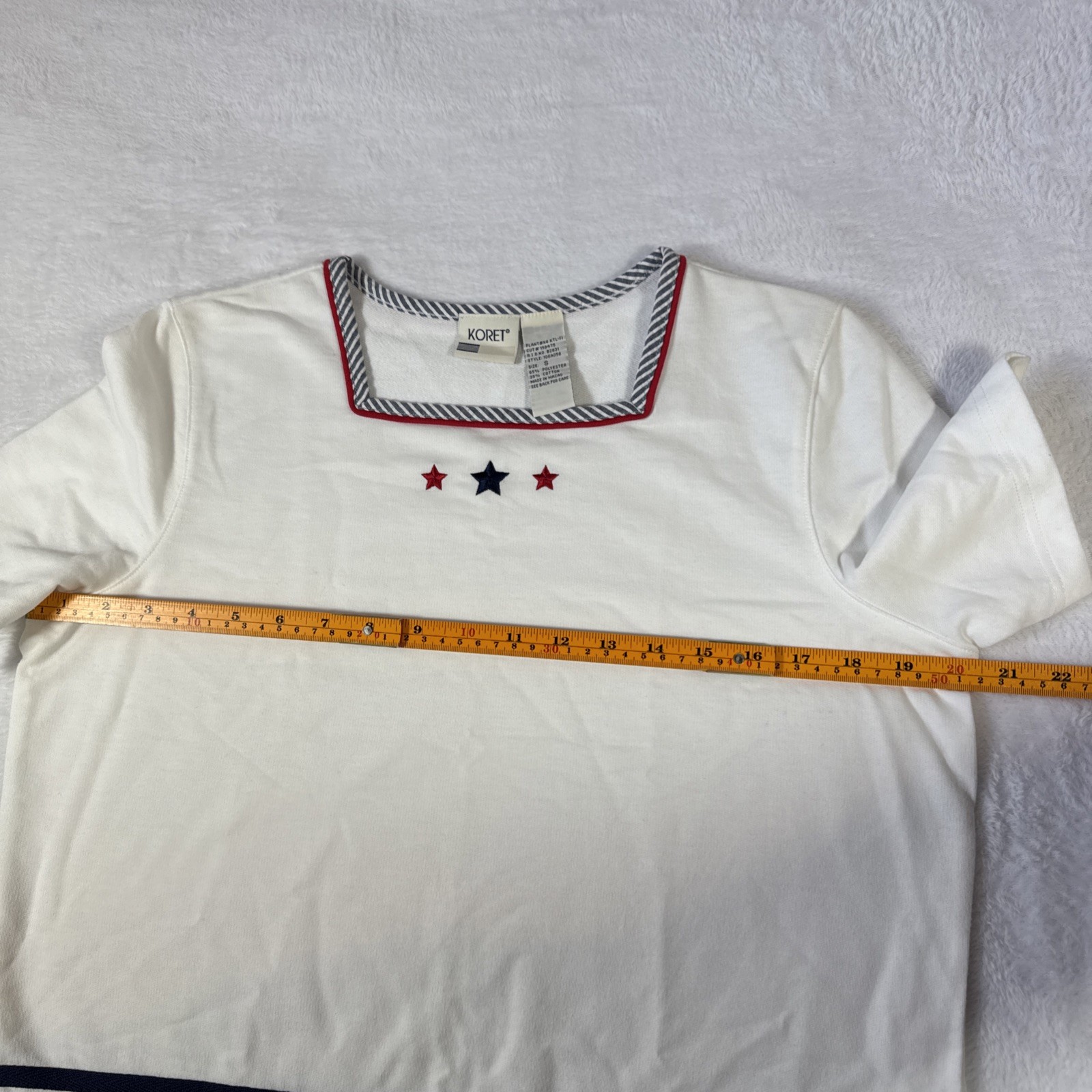 1990s Koret Poly-Cotton Short Sleeve Red White Blue Embroidery Short Sleeve Medu