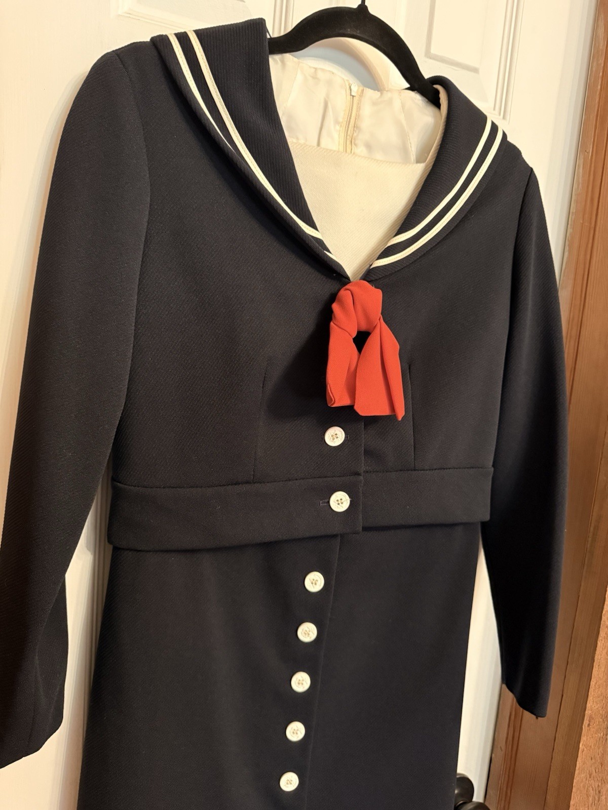 vintage navy polyester sailor suit-dress and jacket- by Caron of Chicago Size 10