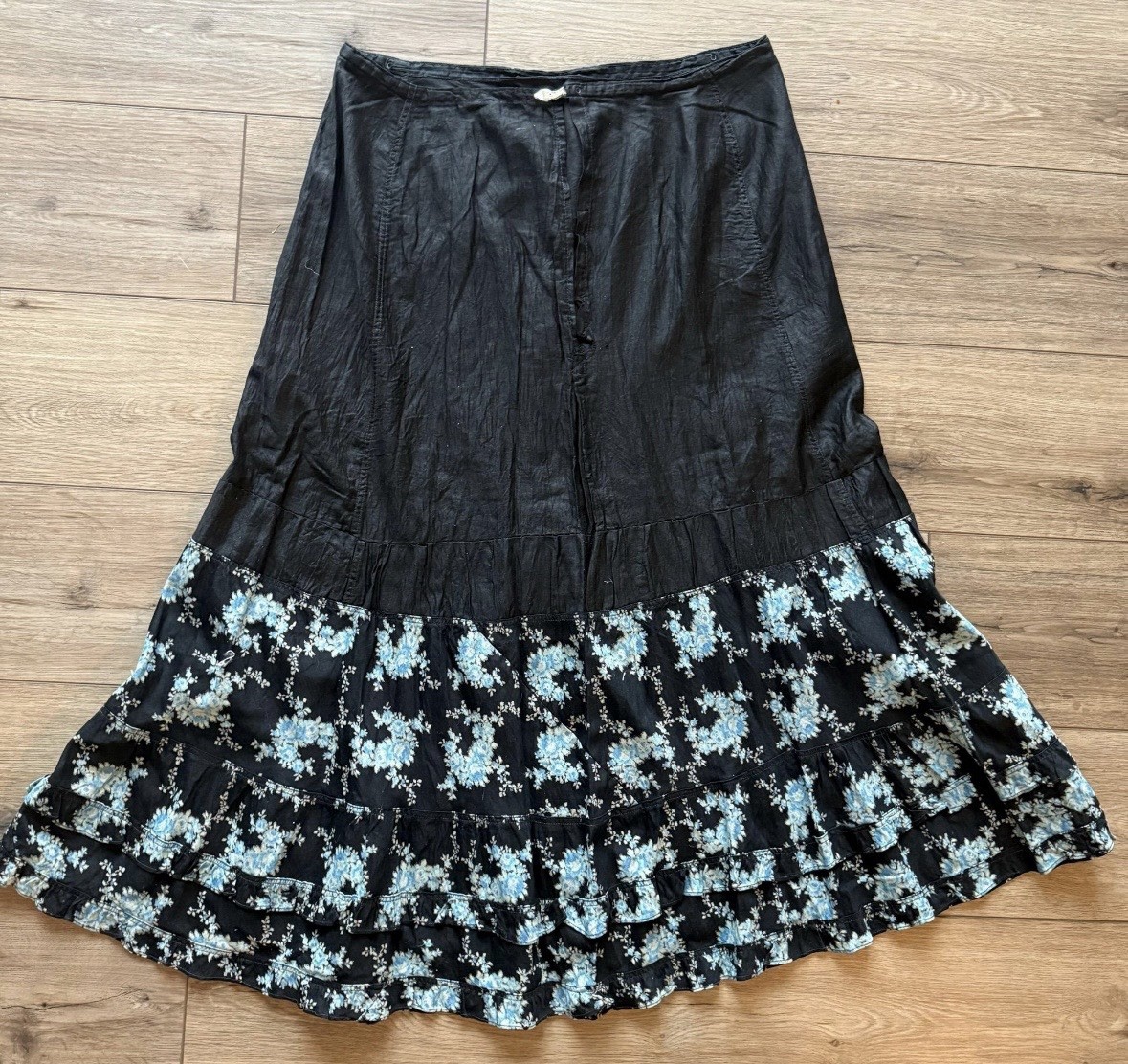 W 32 Sweet Antique Black Calico Edwardian VictorianCotton Skirt