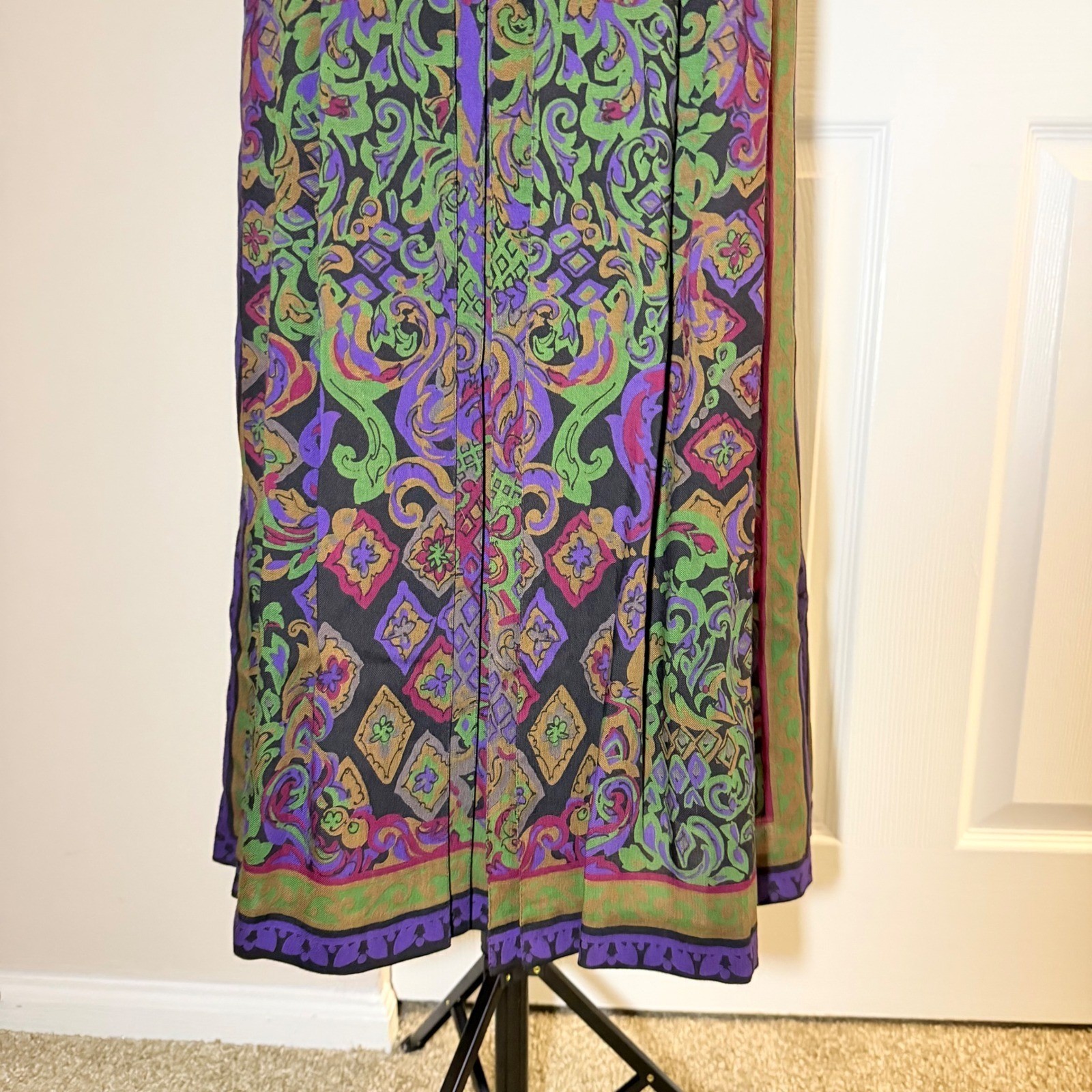 VTG GEIGER Austria 100% Wool Pleated Skirt Long A Line Cottagecore Lined EU 36/6