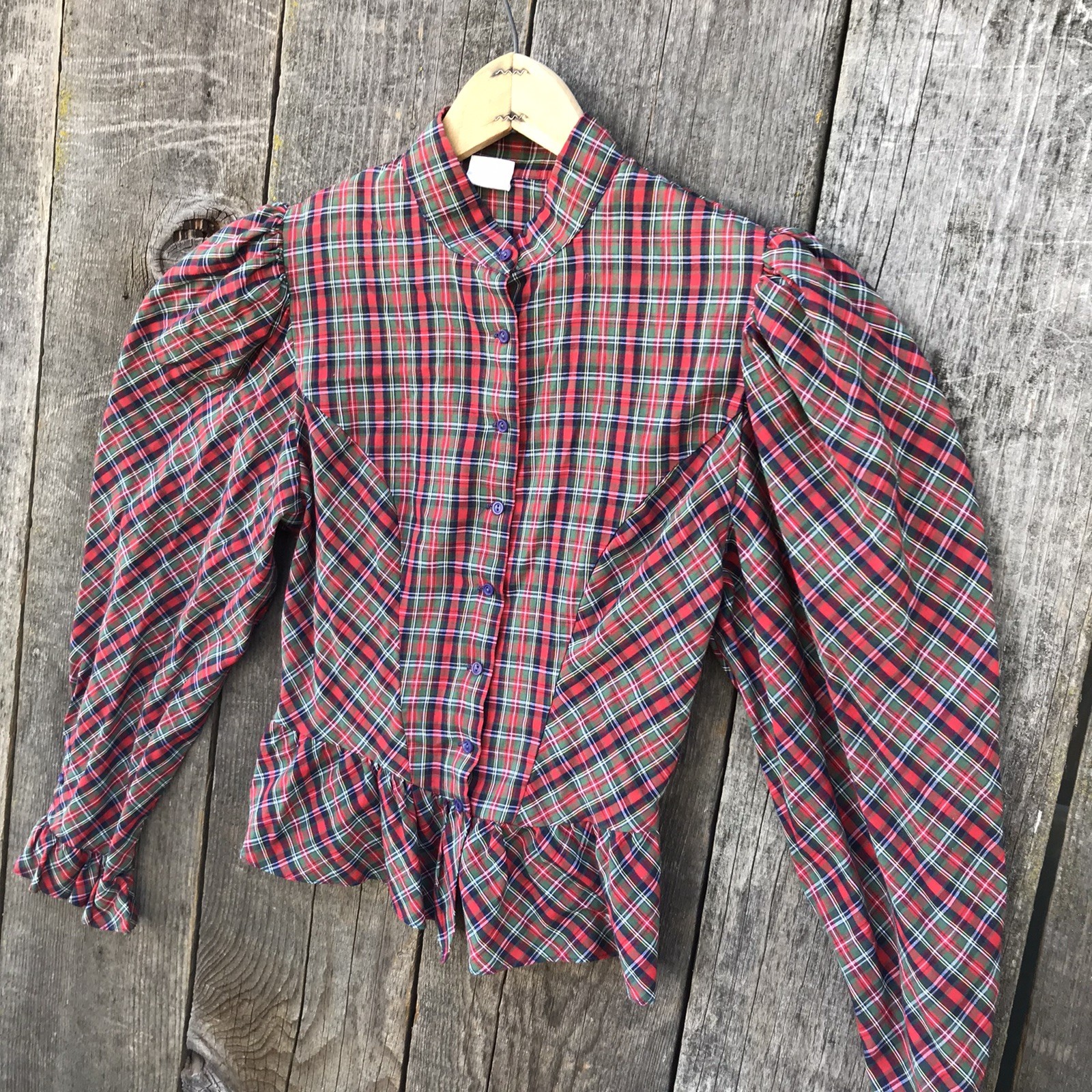 Vintage 80s Victorian Western Puff Sleeve High Neck Ruffled Blouse Candi CA XS