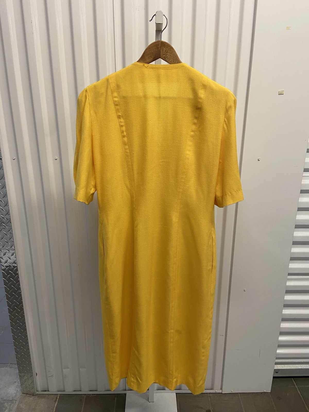 Vintage 80s Pierre Balmain Yellow Linen Power Dress Women’s M-L Made in France