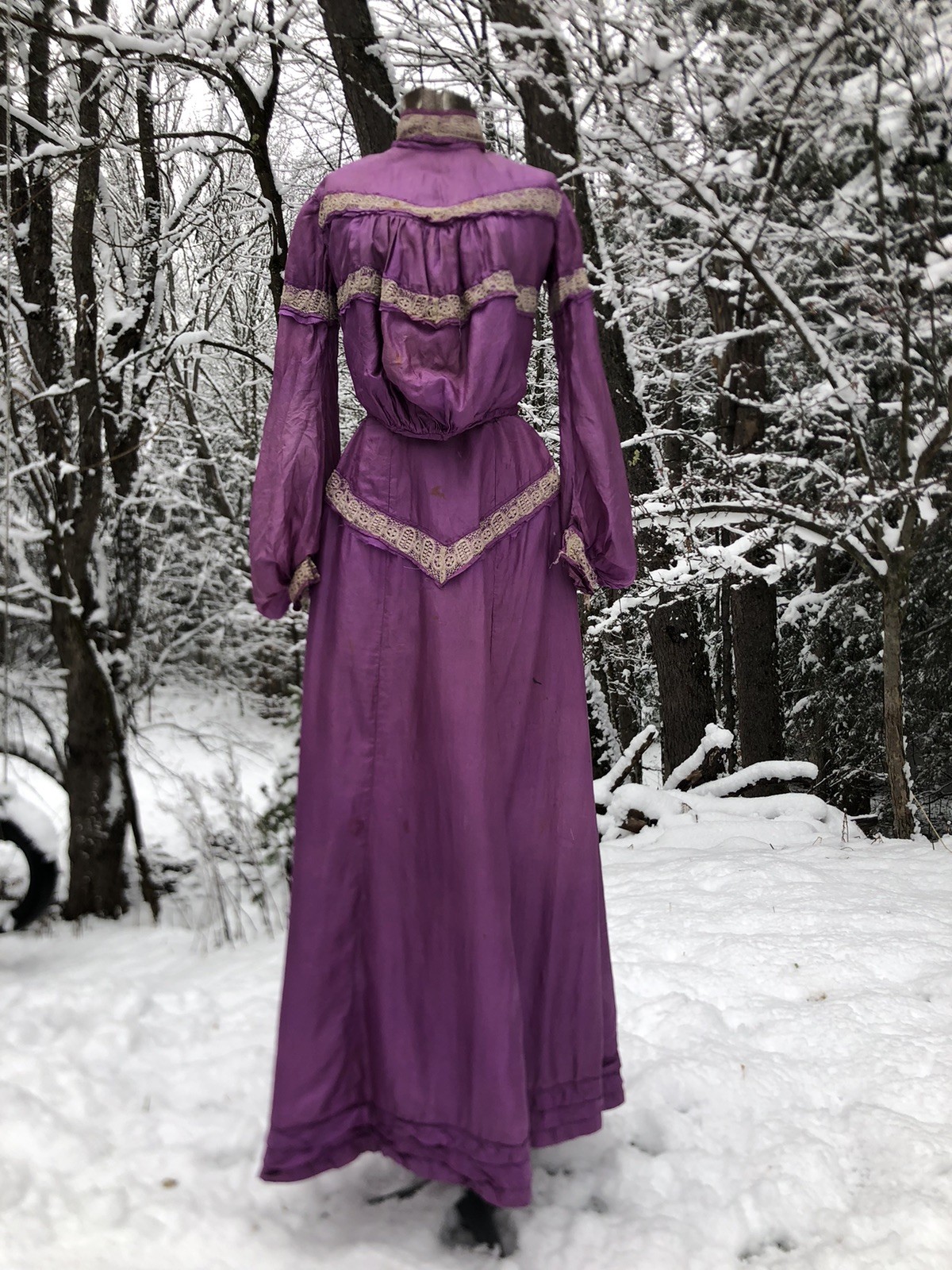 Vintage Antique 1800’s 1900’s Purple Silk? Bodice Bustle Skirt 34-24-46