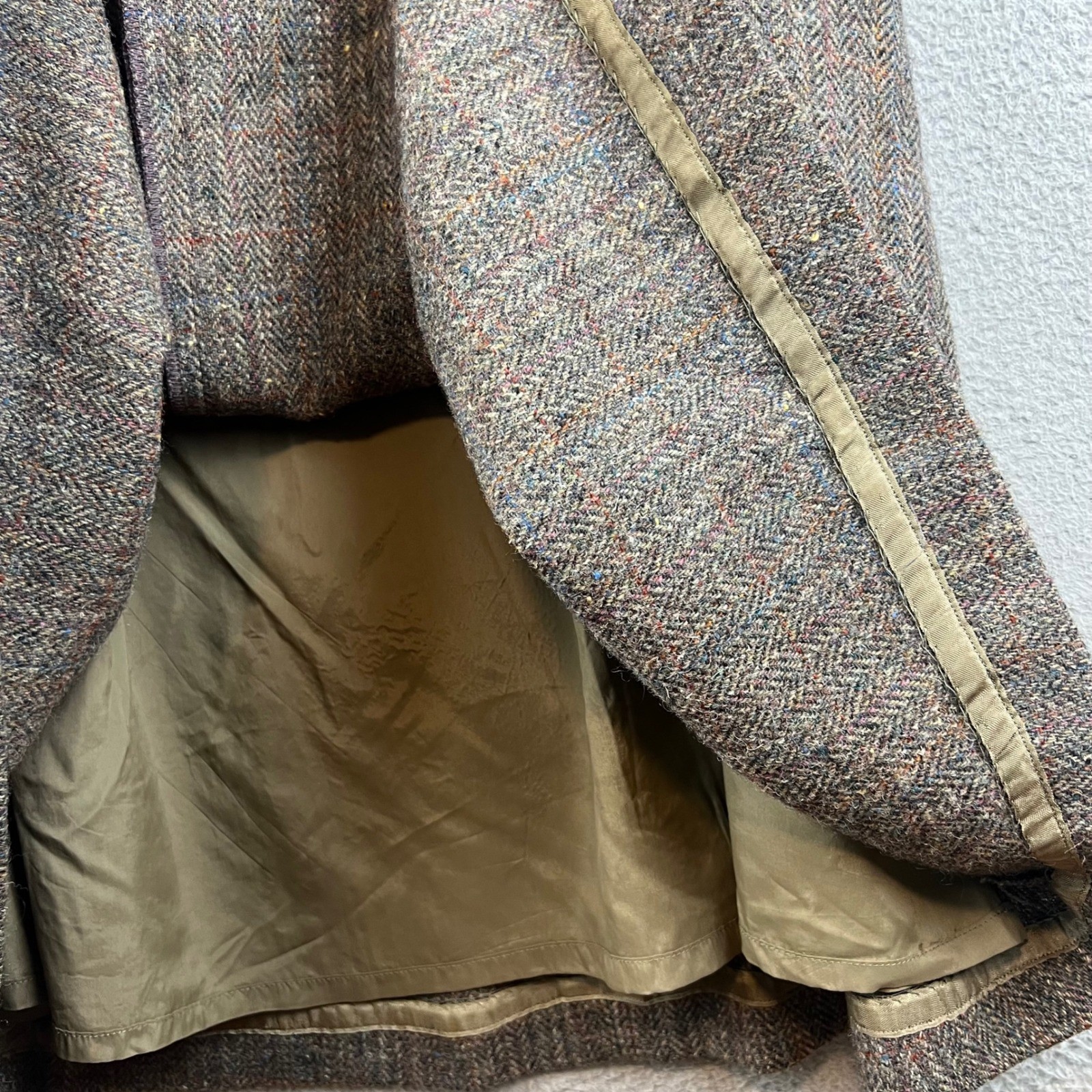 Vintage Brown Herringbone Tweed Wool Maxi Skirt Pleated High Waist Pockets 10