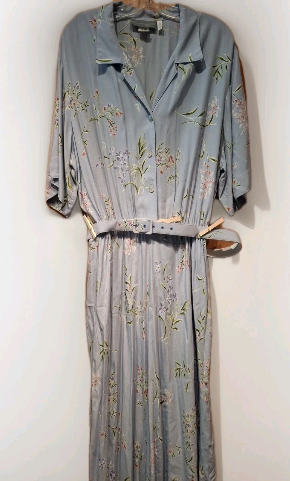 Cottagecore Vtg Carol Anderson 20 XXL Long Rayon Shirtdress Light Blue Floral